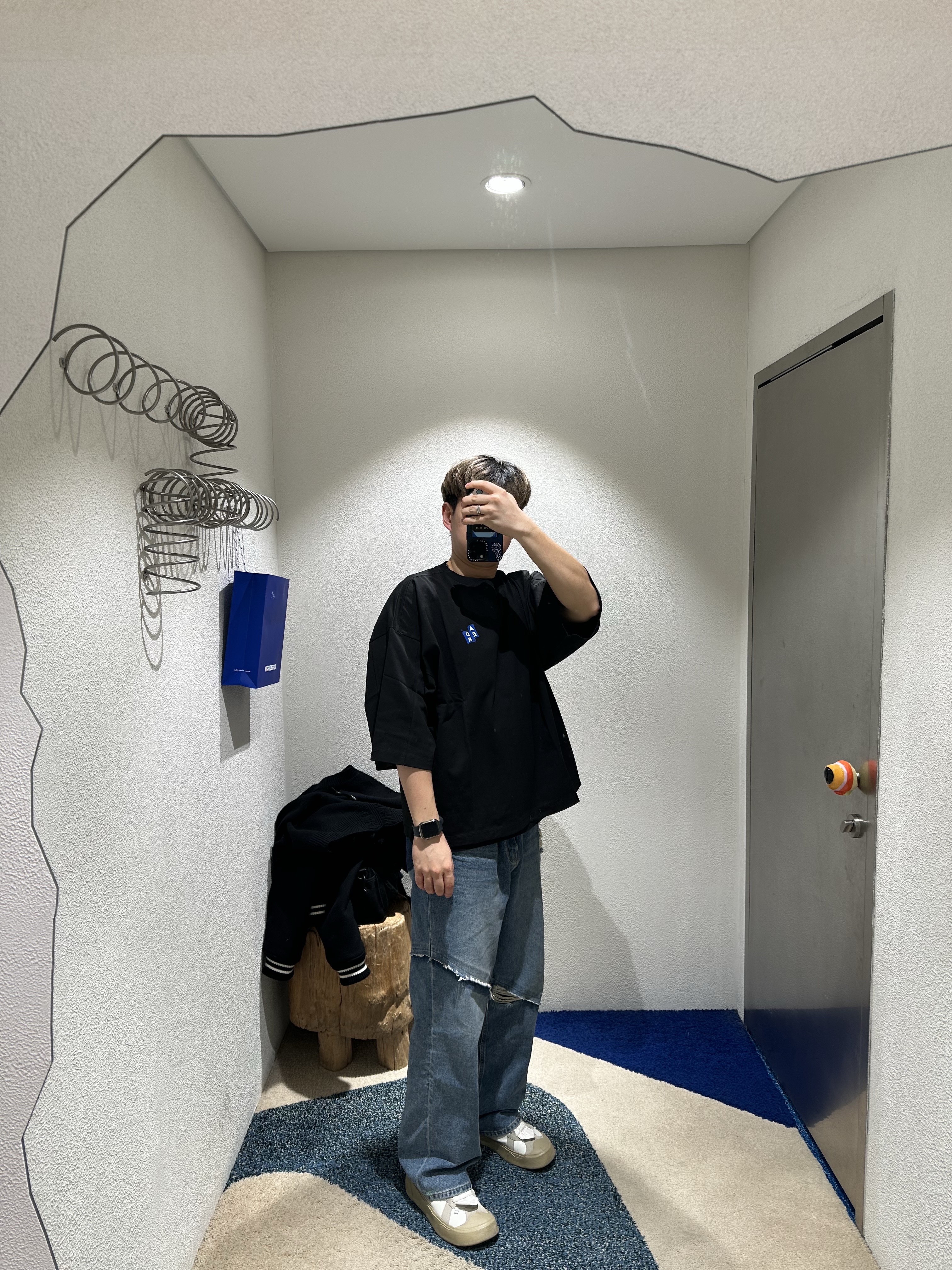 Camper x Ader Error Proto-240-S Cinder German Shoes, Ader Error Stami Jeans Blue 착용 스타일