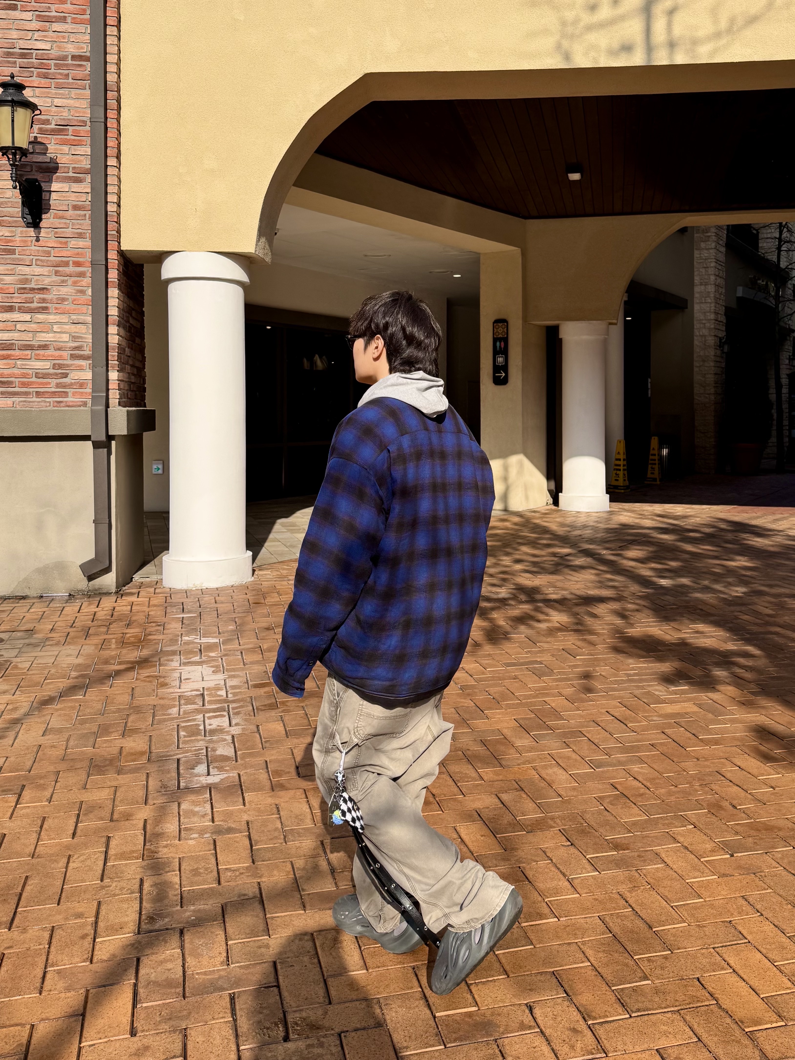 Nonnod Padded Flexible Slub Check Shirts Vintage Blue Purple, Adidas Yeezy Foam RNNR Carbon 착용 스타일 - 2