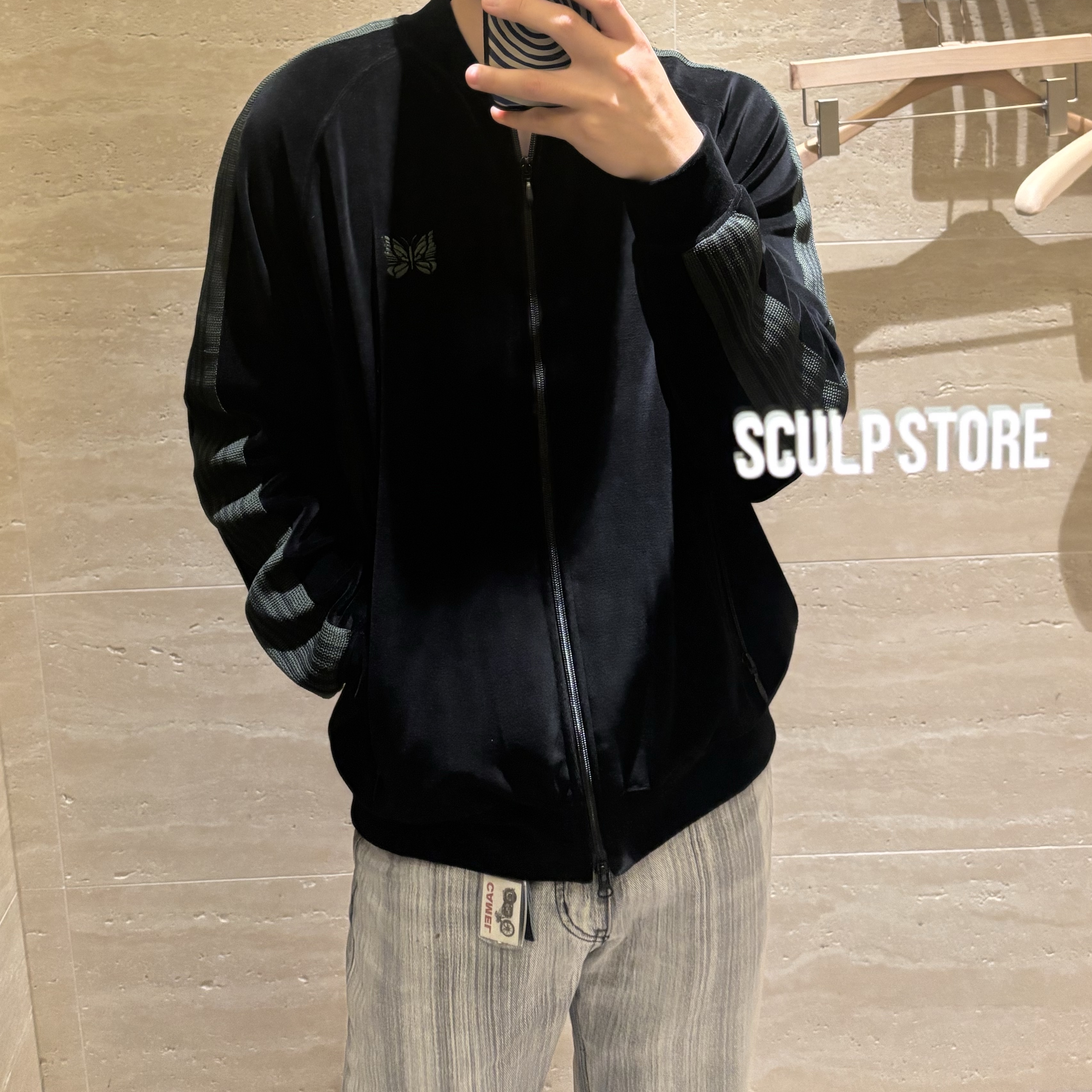 Needles R.C. Track Jacket C/PE Velour Black 착용 스타일