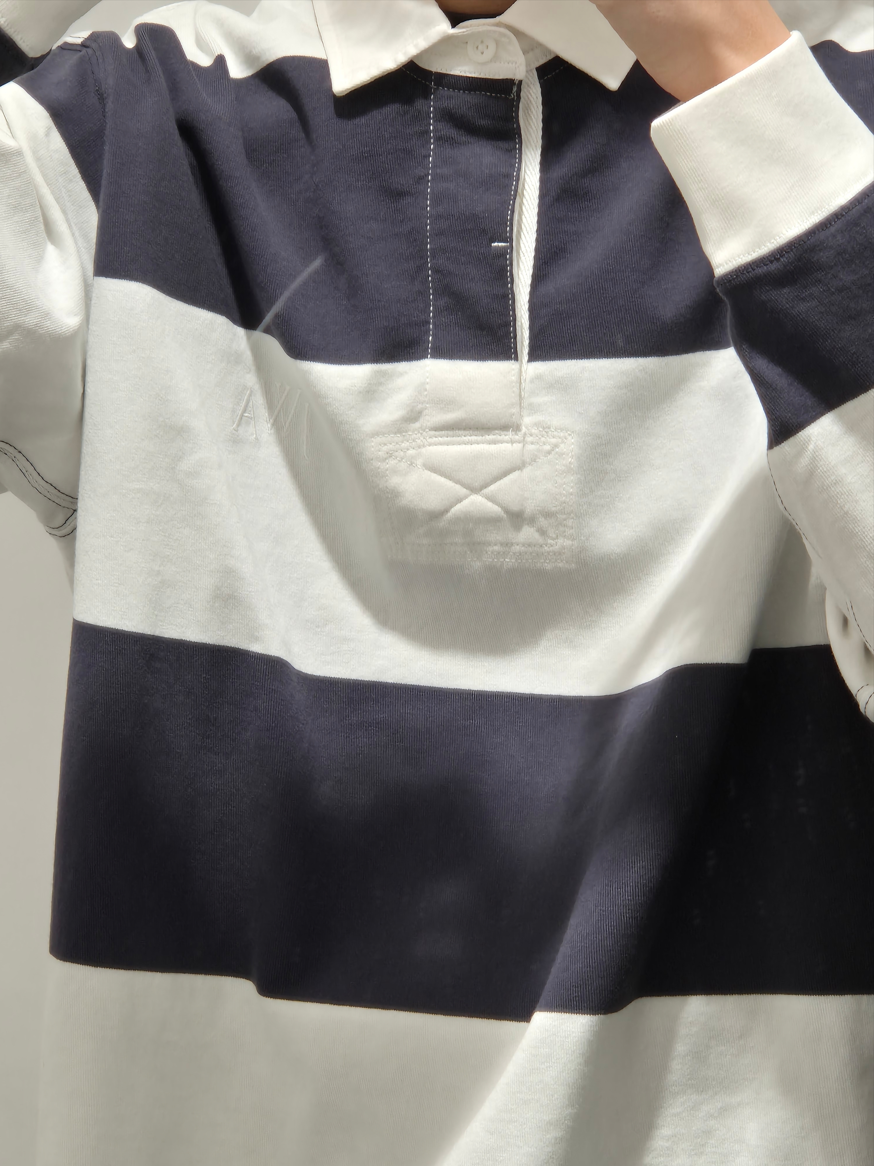 Uniqlo x JW Anderson Oversized Rugger Stripe Polo Shirt Navy - KR 착용 스타일