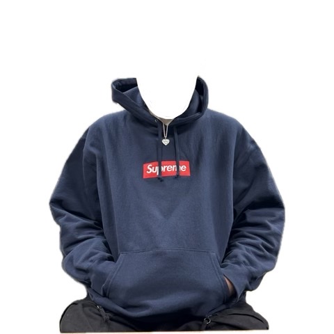 Supreme Box Logo Hooded Sweatshirt Navy - 24FW, Human Made Heart Silver Necklace Silver 착용 스타일