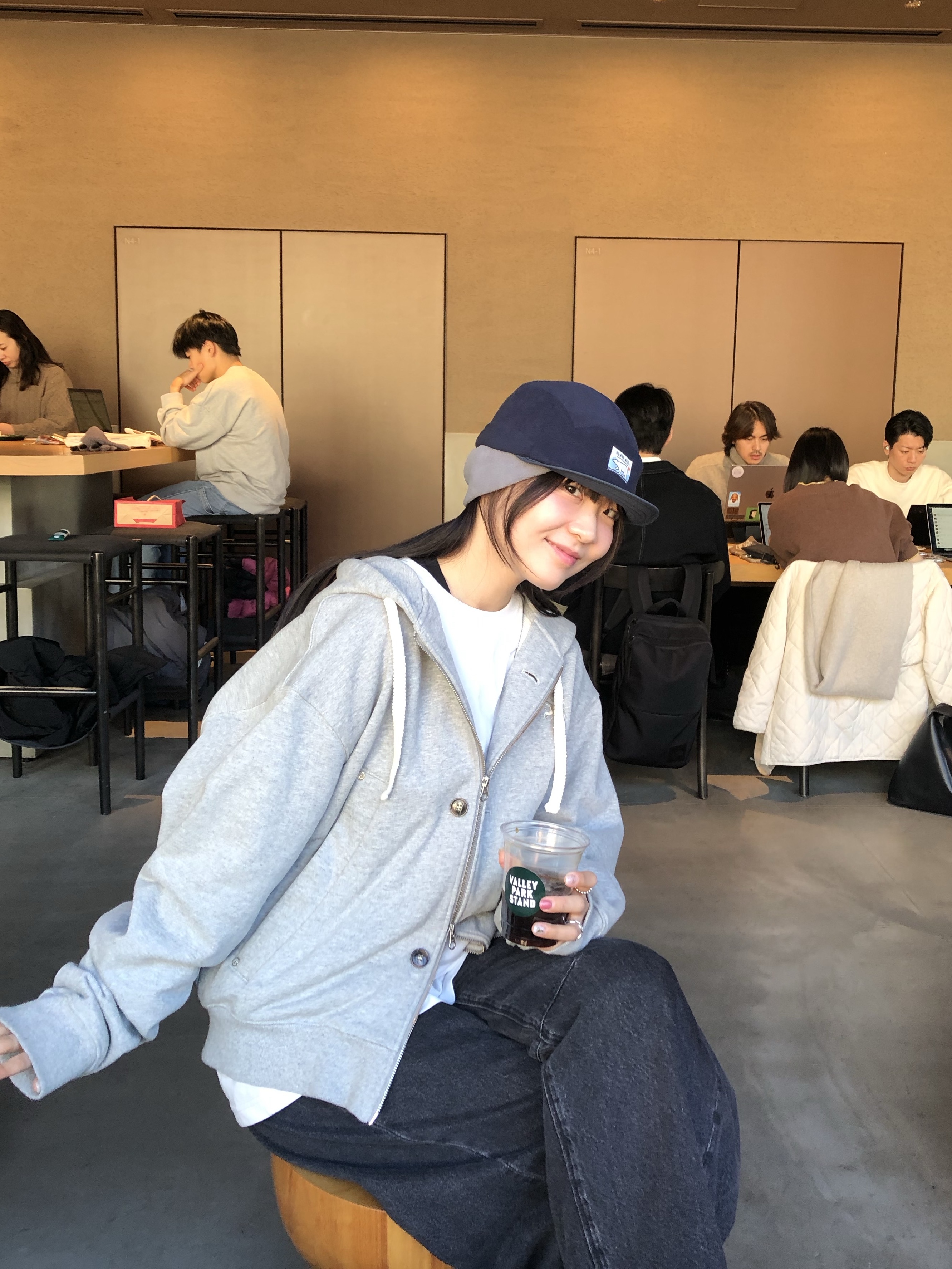 Human Made Fleece Cap Navy 착용 스타일