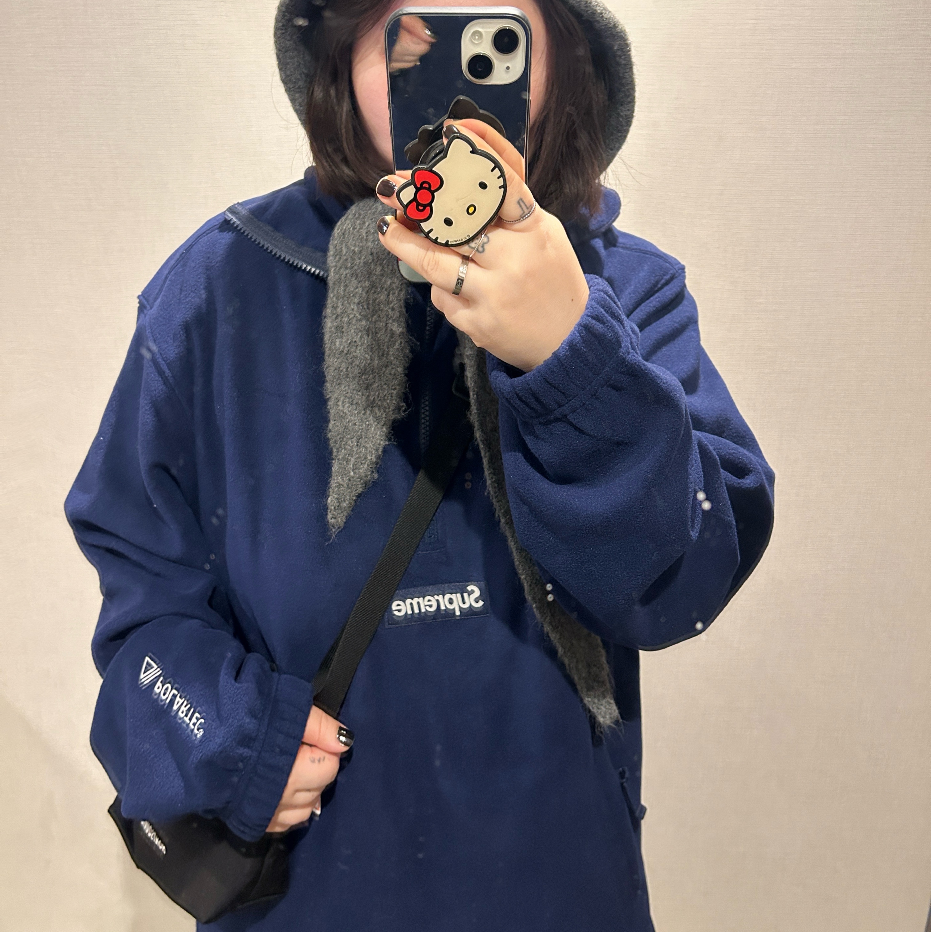 Supreme Polartec Facemask Half Zip Hooded Sweatshirt Navy - 24FW, (W) Keen Howser III Slide Plaza Taupe Black 착용 스타일 - 4