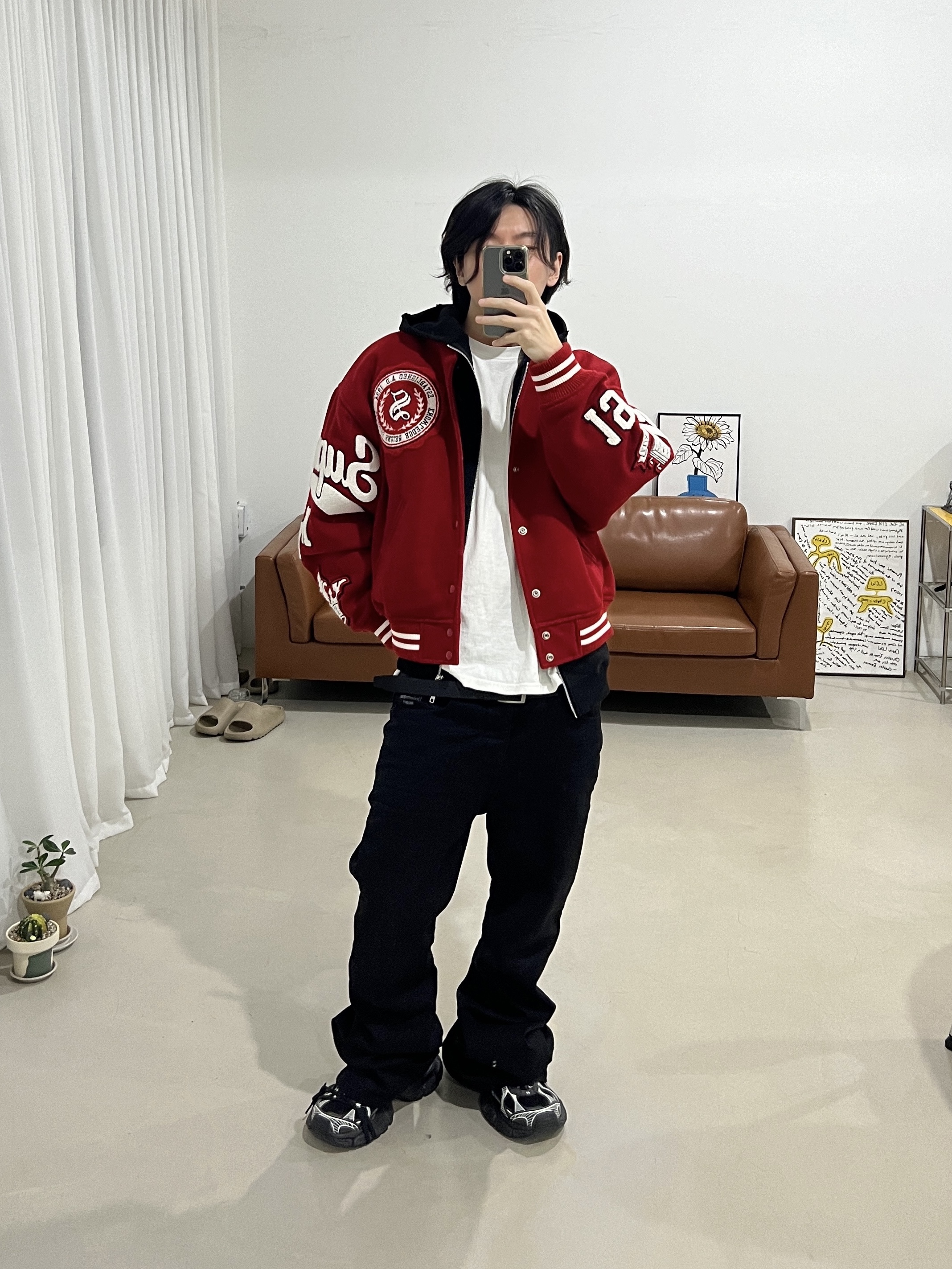 Supreme Veritas Varsity Jacket Red - 24FW, Balenciaga 3XL Sneakers Black White 착용 스타일 - 2