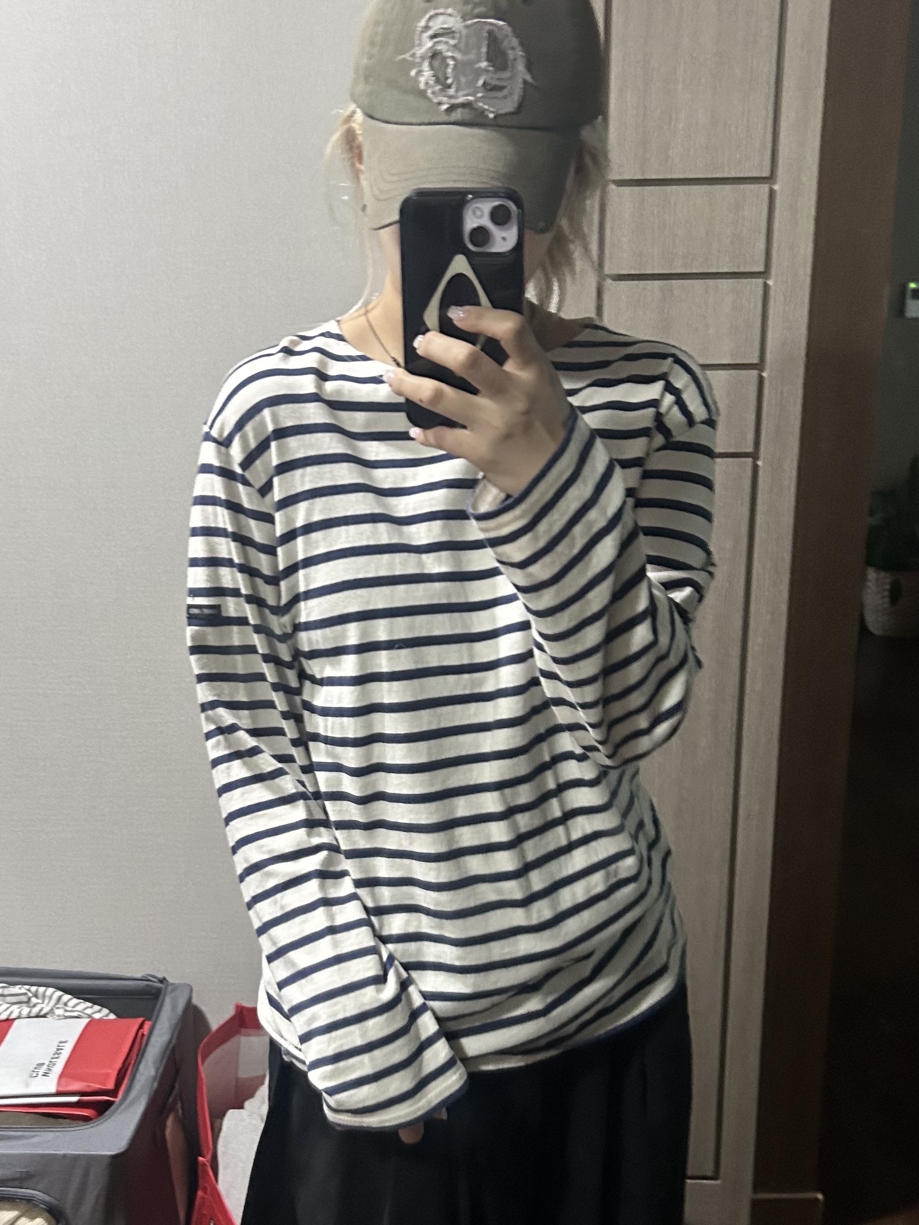 Saint James Guildo R A Striped Sailor Long Sleeve T-Shirt Ecru Marine 착용 스타일 - 2