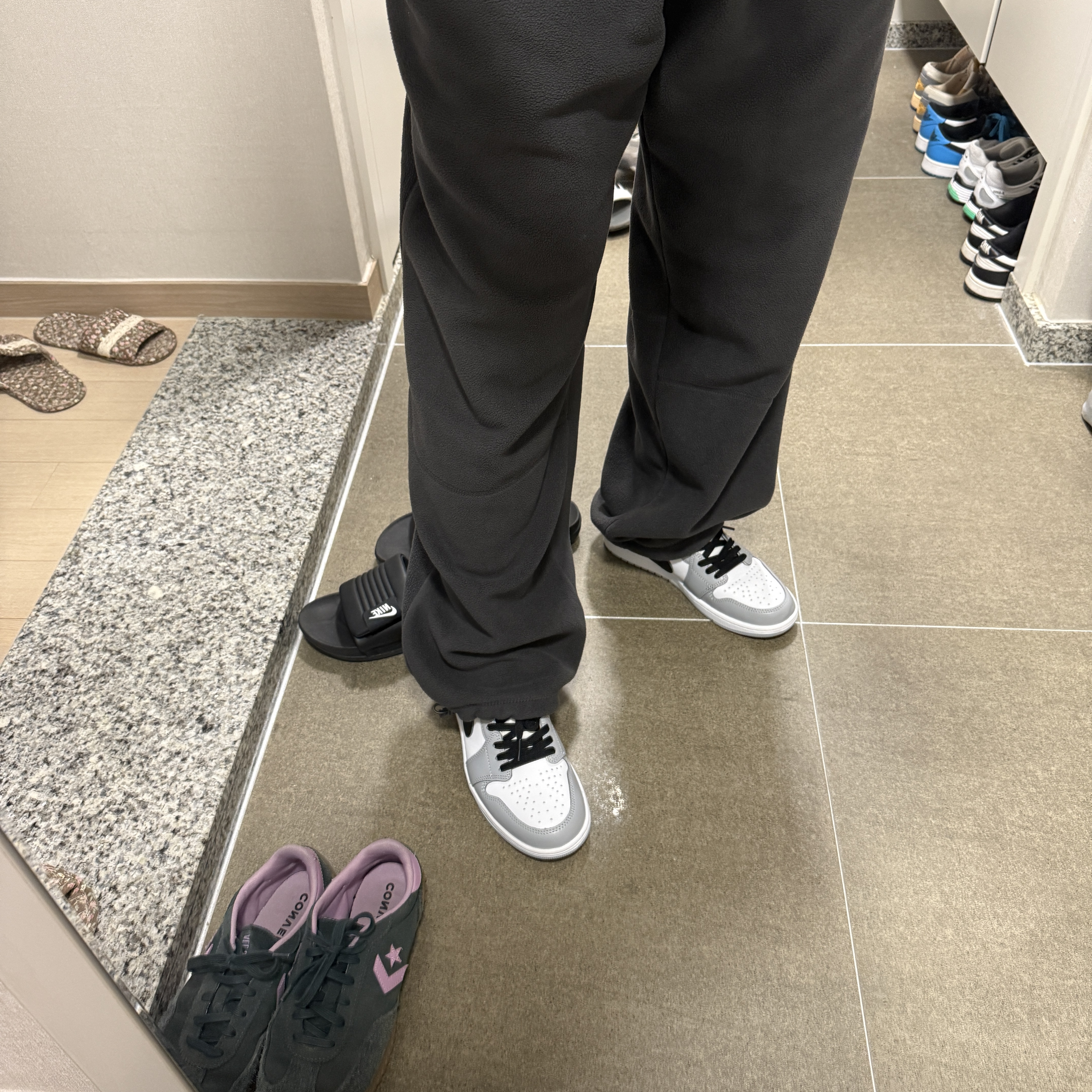 Jordan 1 Retro Low OG Wolf Grey and White 착용 스타일 - 1