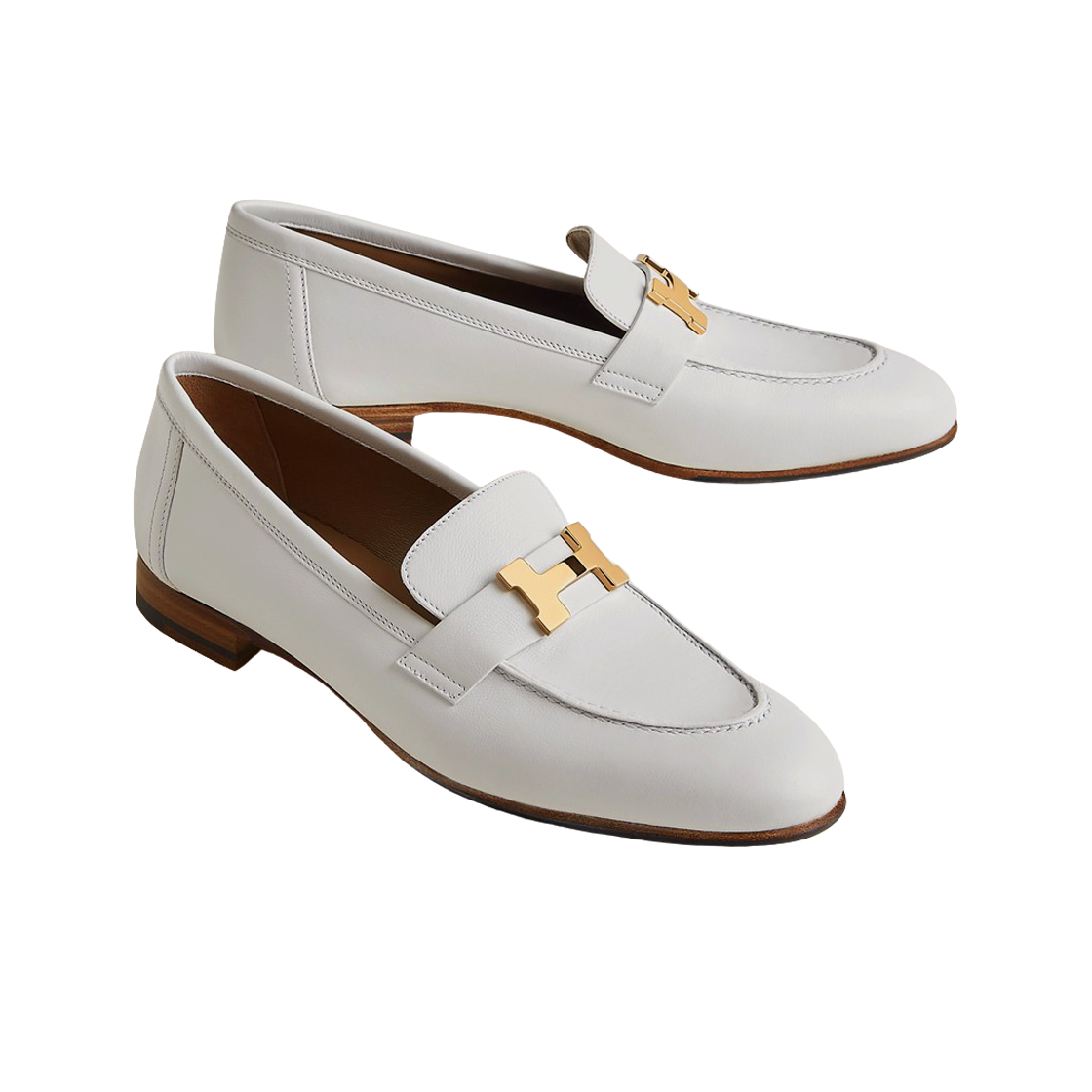 (W) 에르메스 파리 로퍼 카프스킨 & 페르마브라스 하드웨어 블랑((W) Hermes Paris Loafers Calfskin & Permabrass Blanc) - 2