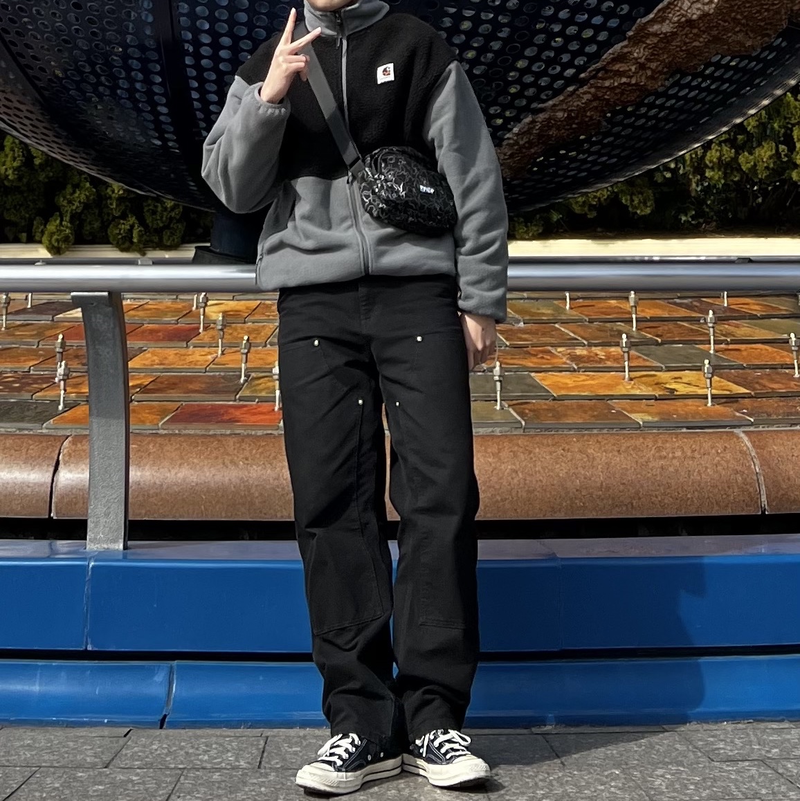 Carhartt WIP Dearborn Canvas Double Knee Pants Black Rinsed, Converse Chuck 70 Hi Black 착용 스타일