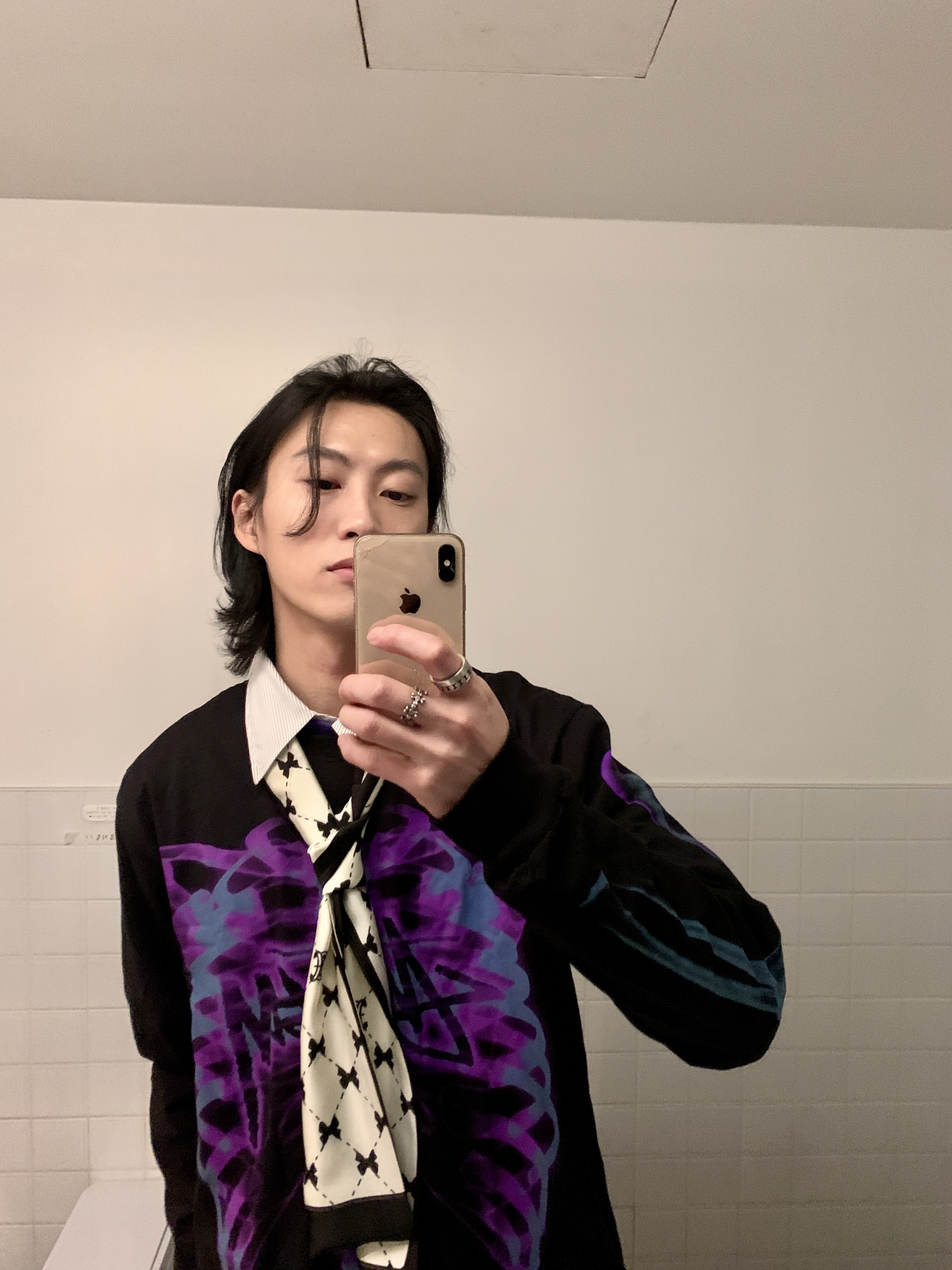 Stussy Rib Cage LS T-Shirt Black, ETCE Double Knee Destroyed Pants Black Camo 착용 스타일 - 6