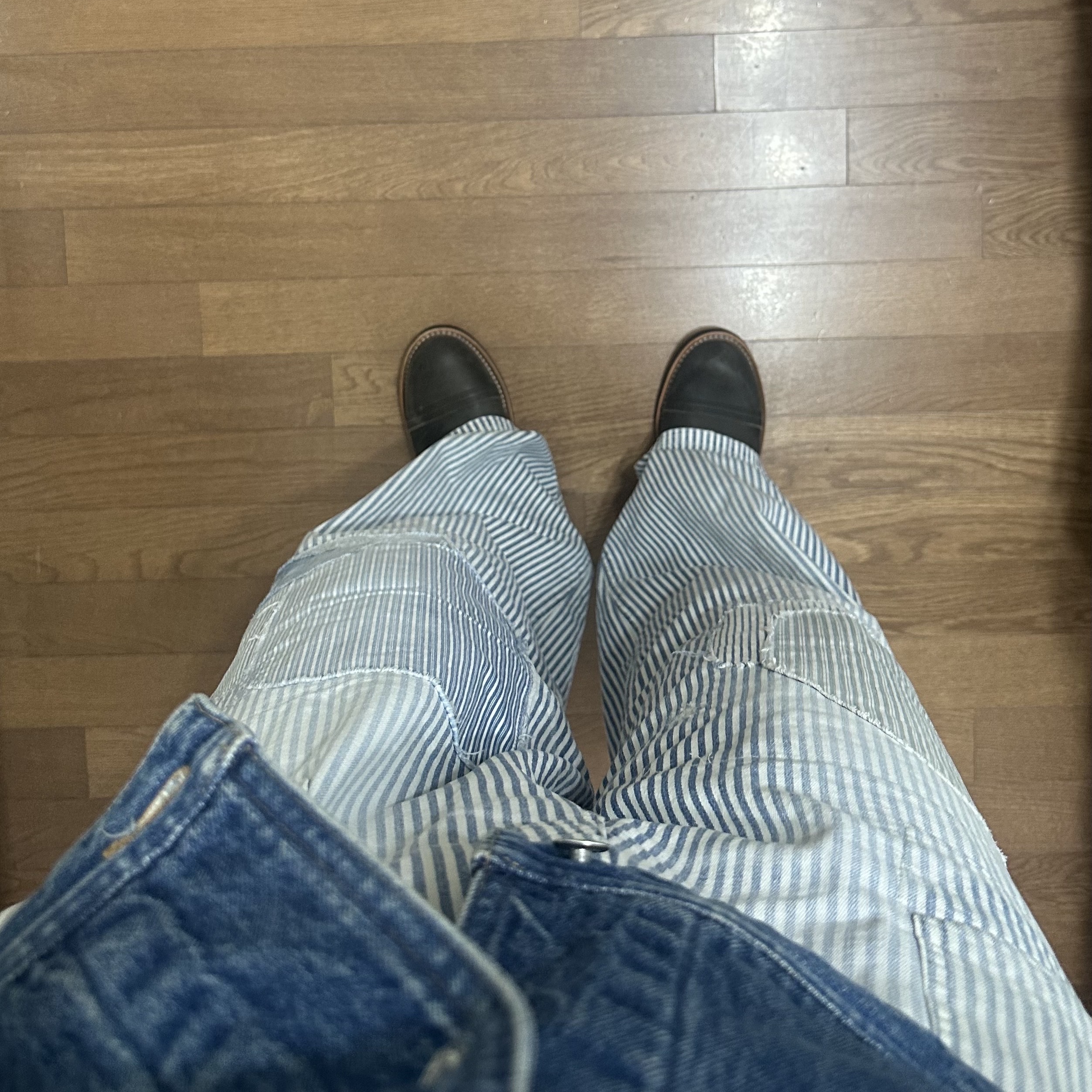 Kapital 10 oz. Hickory Painterport Baggy Pants Champetre Remake Hickory 착용 스타일 - 5