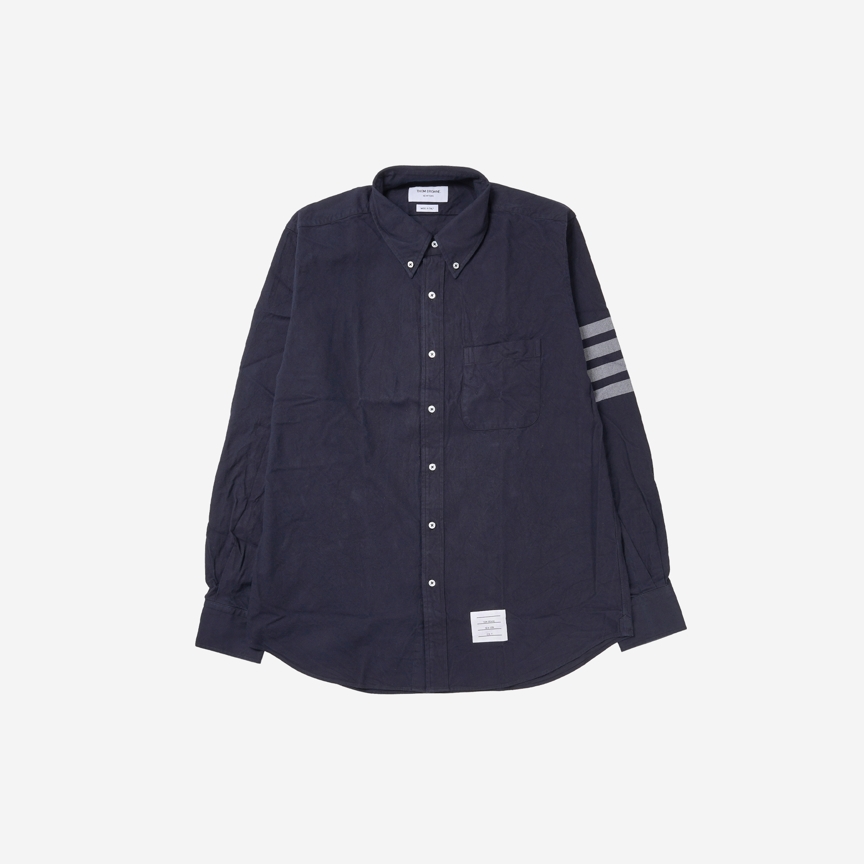 Thom Browne Solid Flannel 4-Bar Straight Fit Shirt Navy