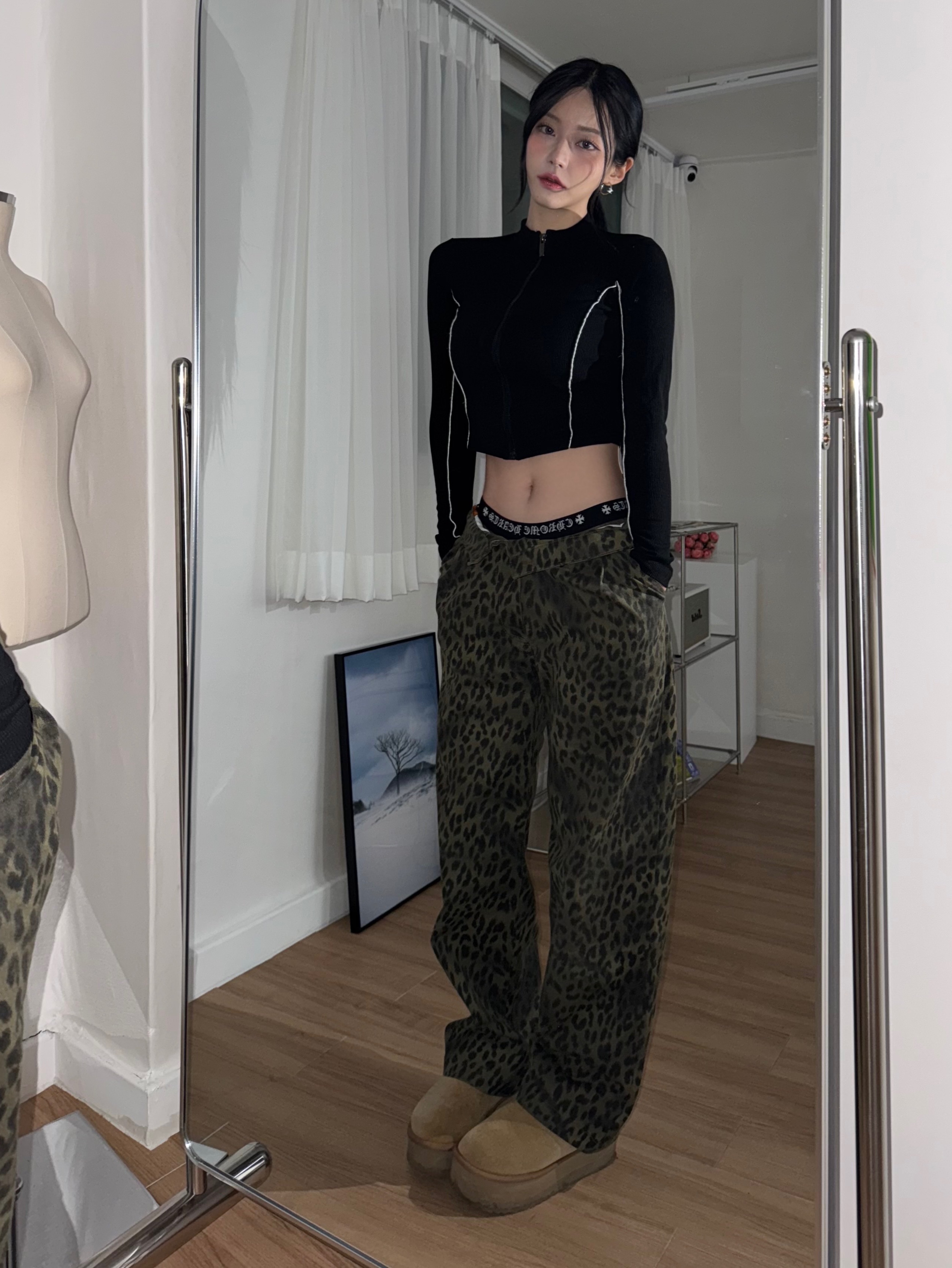 ersco Leopard Baggy Trousers Khaki, Chrome Hearts Boxer Brief Camo 착용 스타일 - 1