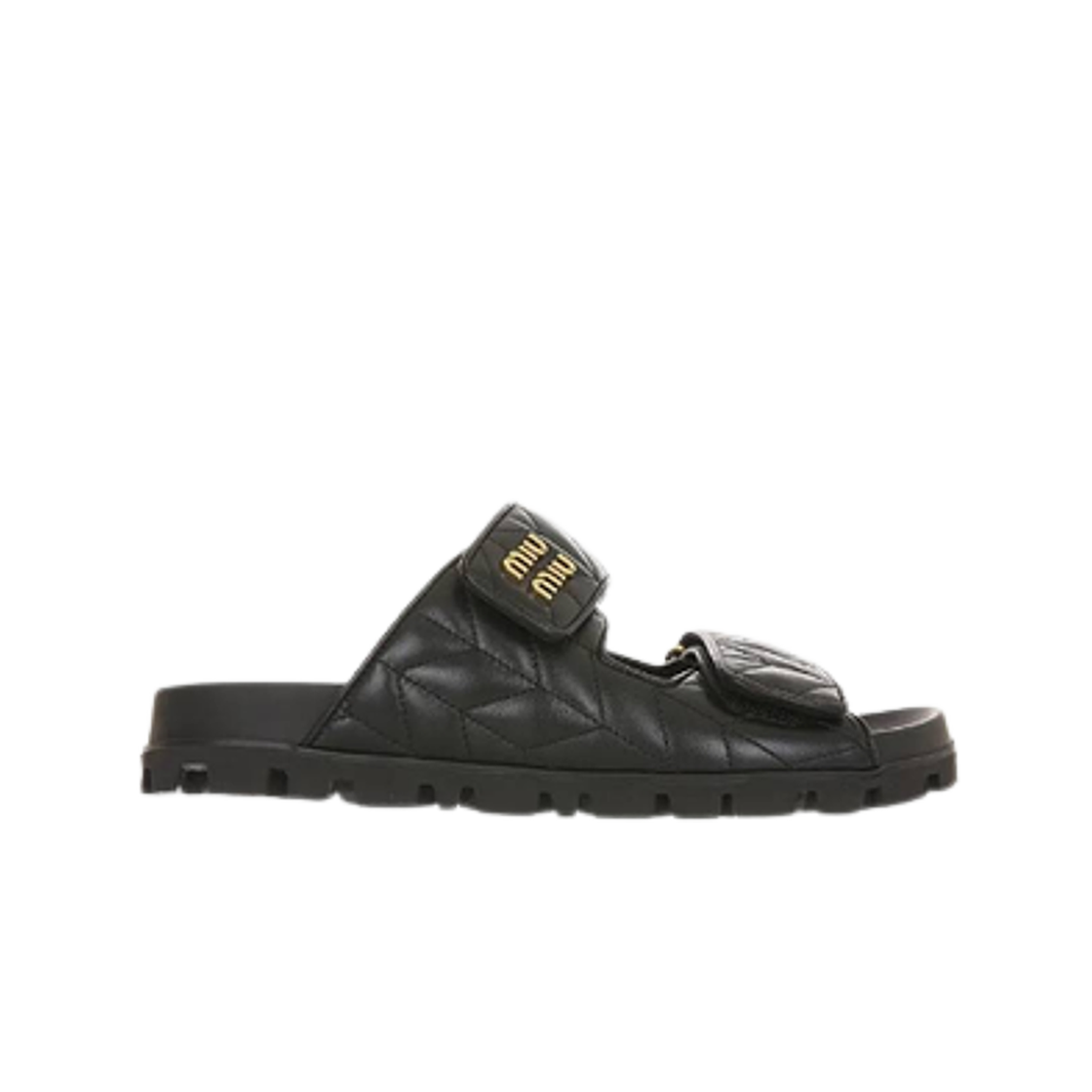 (W) 미우 미우 마테라쎄 나파 레더 슬라이드 블랙((W) Miu Miu Matelasse Nappa Leather Slides Black)