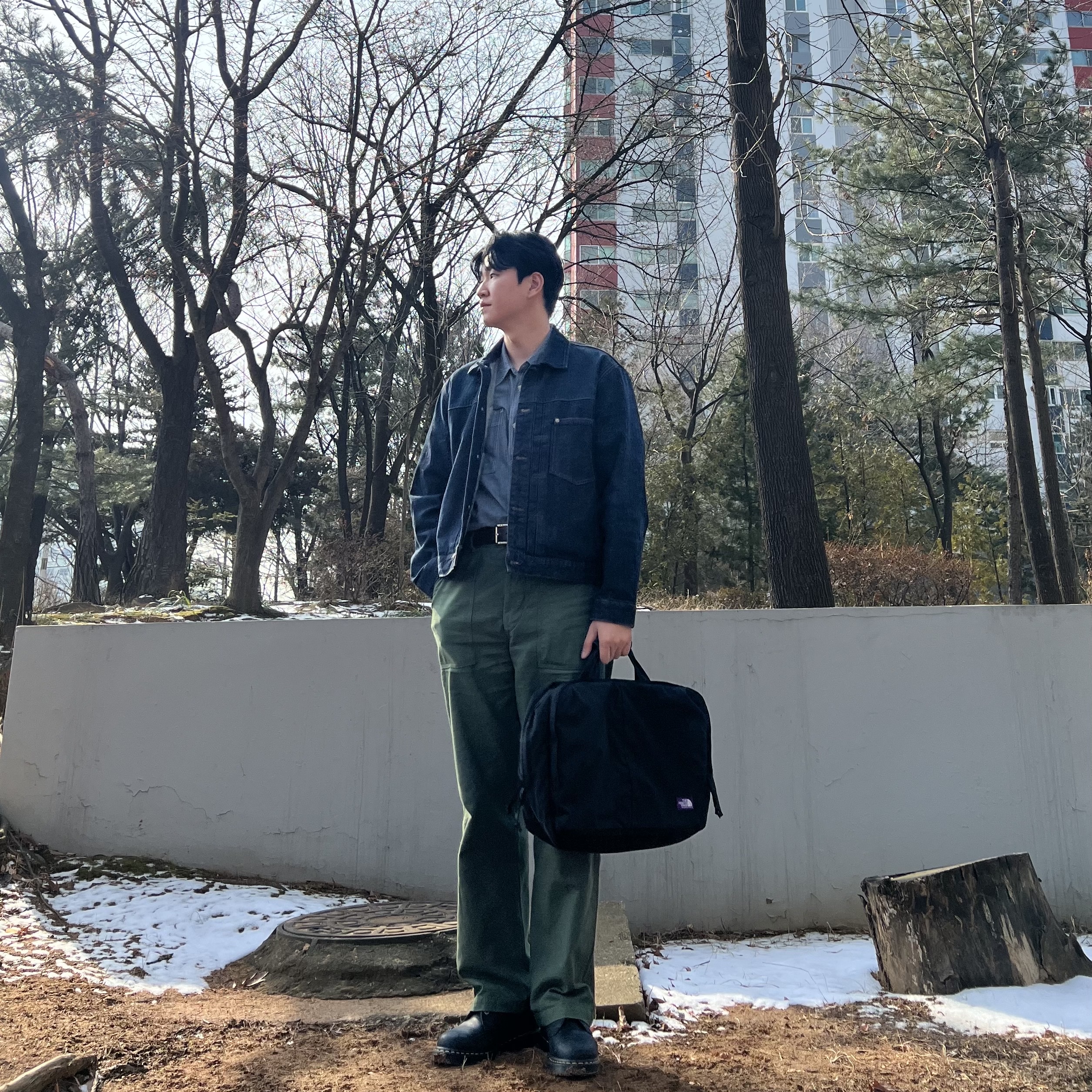 Orslow 5002 US Army Fatigue Pants Green, The North Face Purple Label Mountain Wind 3Way Bag Black 착용 스타일 - 1
