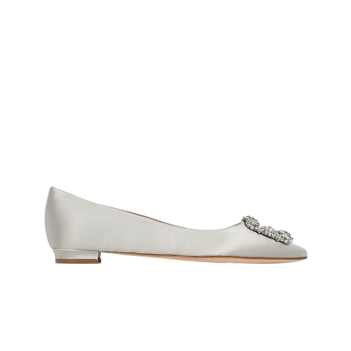 (W) 마놀로 블라닉 한기시 사틴 쥬얼 버클 플랫 그레이((W) Manolo Blahnik Hangisi Grey Satin Jewel Buckle Flat)