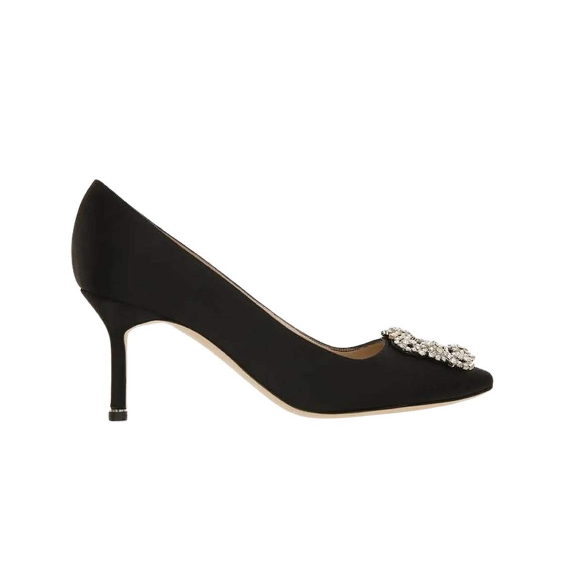 9XX-0316-0053 (W) Manolo Blahnik Hangisi 70 Black Satin Jewel Buckle Pumps