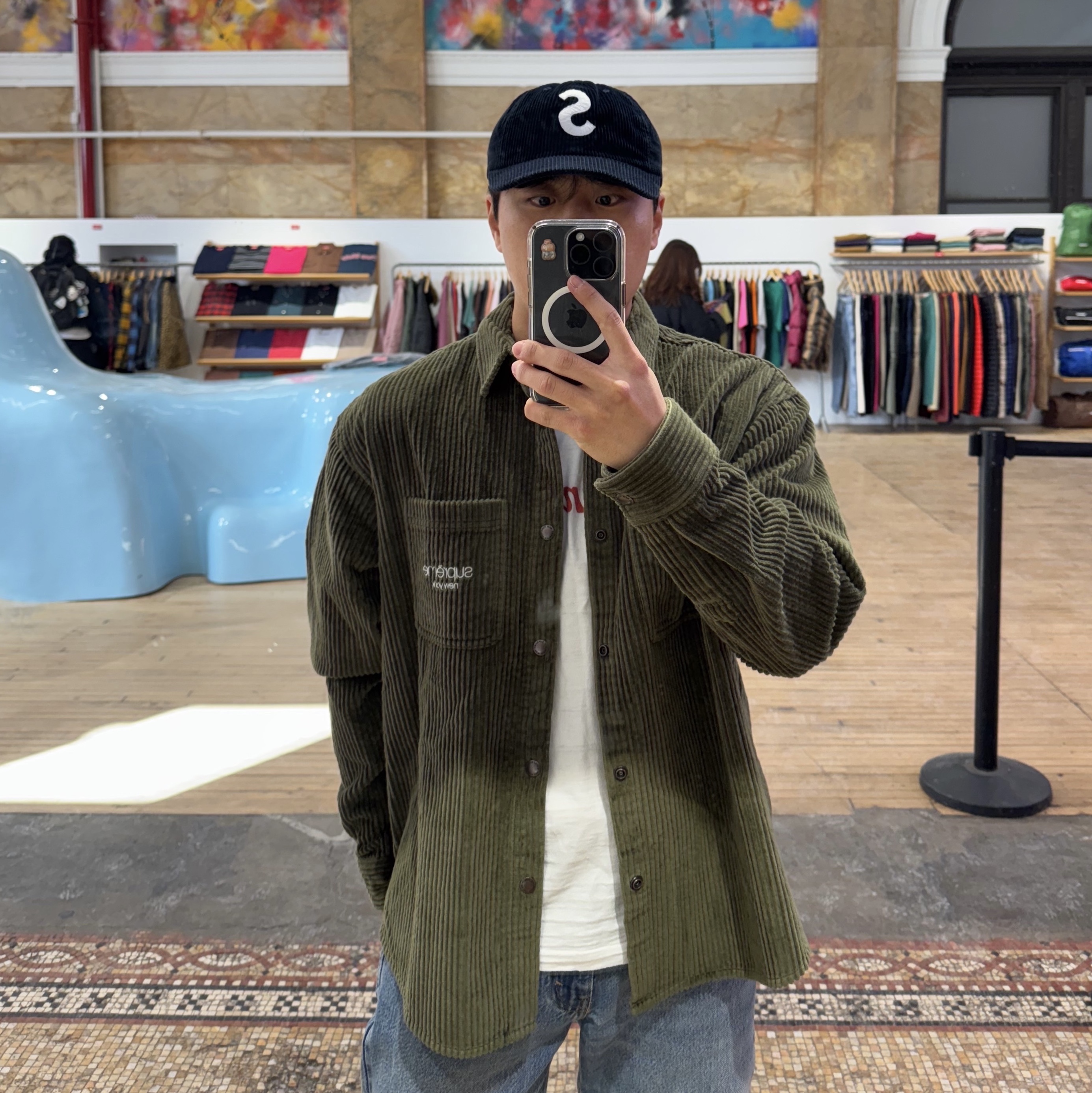 Supreme Wide Wale Corduroy Snap Shirt Olive - 24FW 착용 스타일