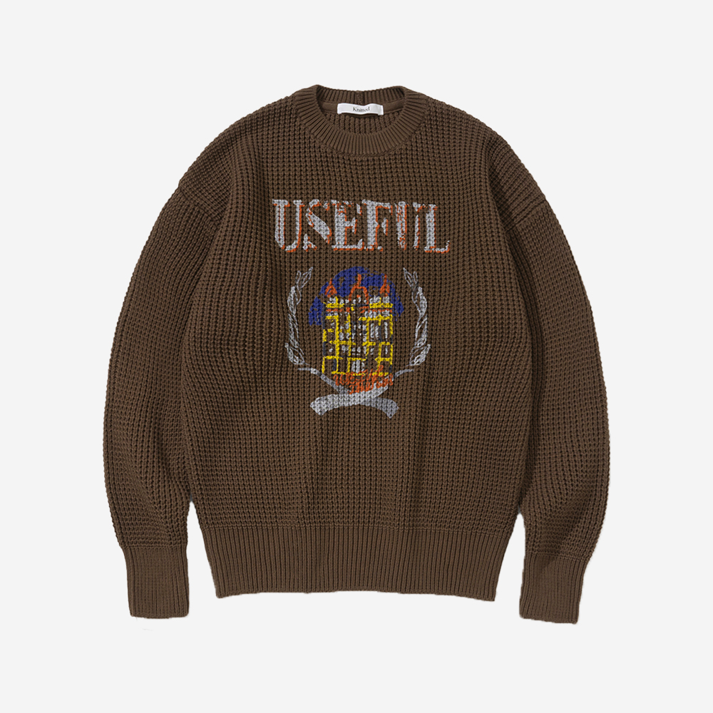 니티드 코튼 유즈풀 캐슬 라운드 니트 브라운