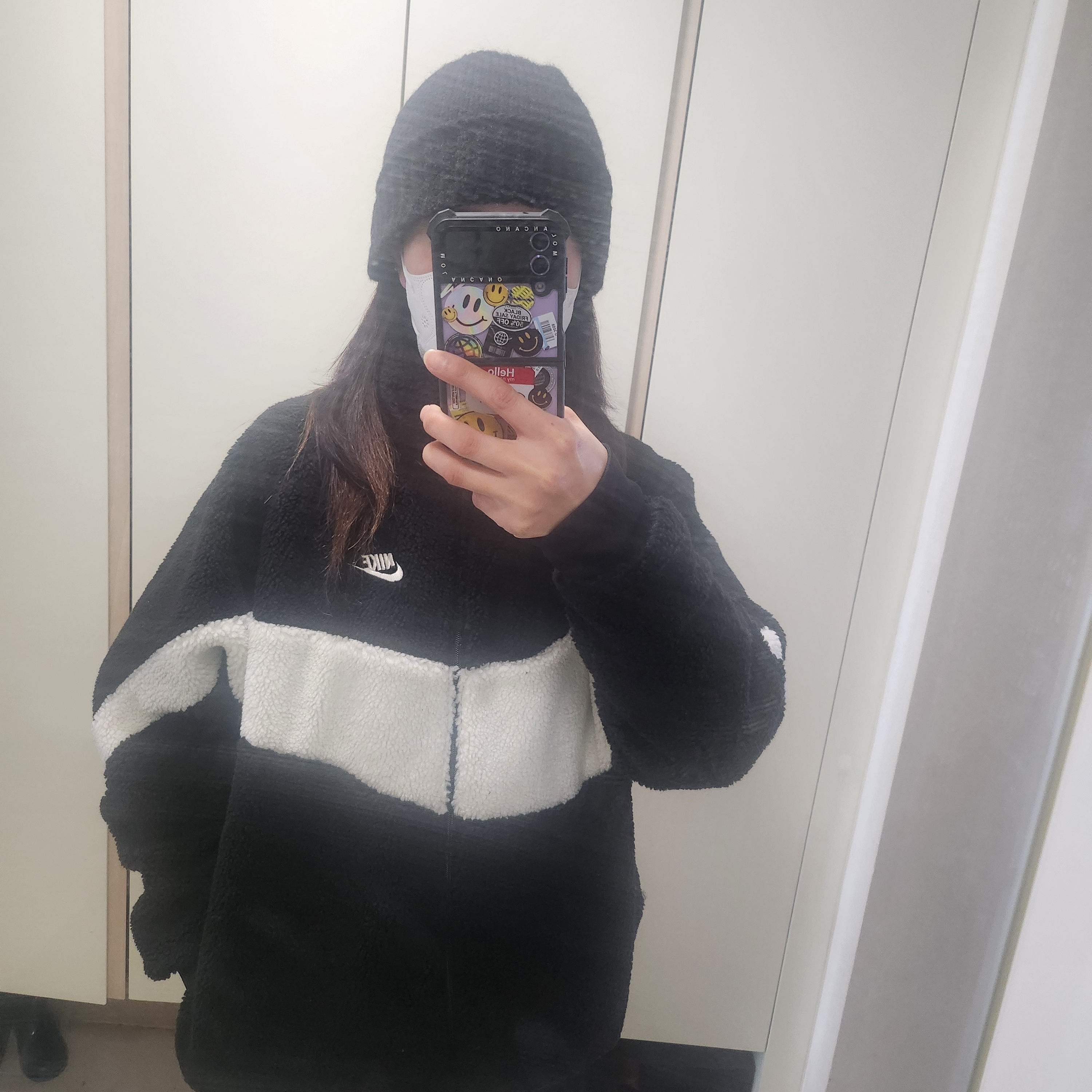 Nike Big Swoosh Full Zip Jacket Black Sail 착용 스타일 - 3