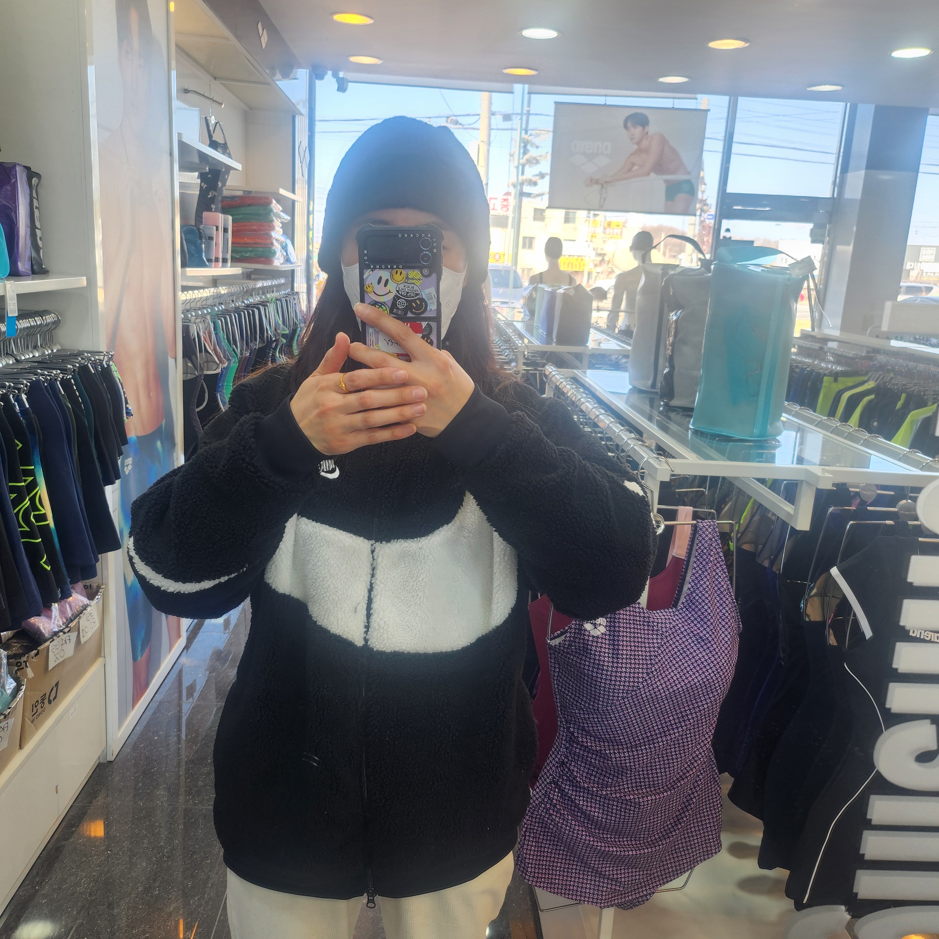 Nike Big Swoosh Full Zip Jacket Black Sail 착용 스타일 - 2