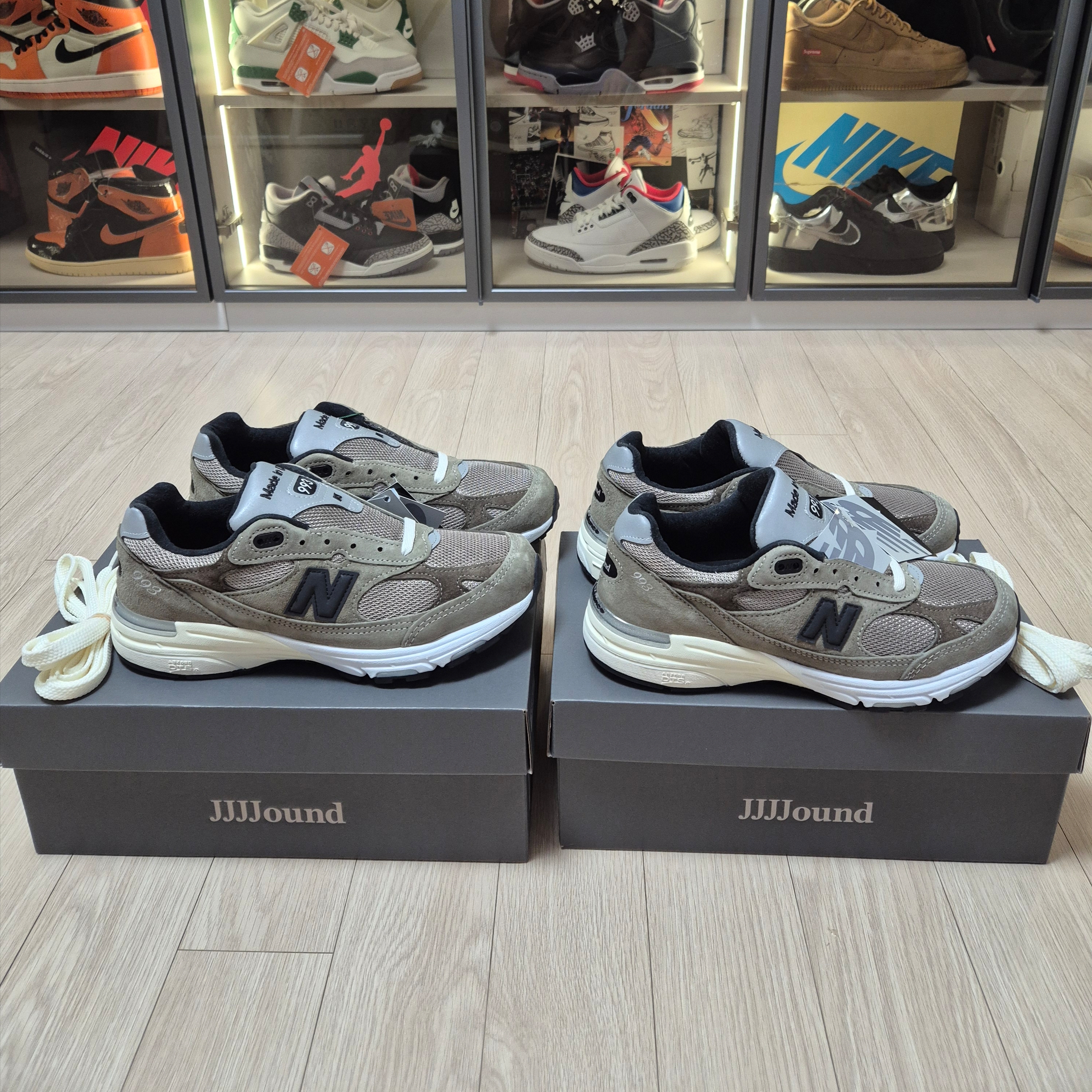 New Balance x JJJJound 993 Made in USA Mushroom White 착용 스타일 - 1