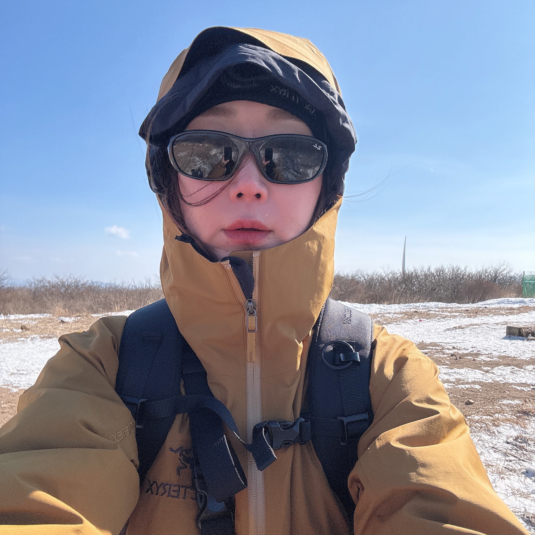 Ray-Ban DADDY-O II Polished Black Frame Green Classic G-15 Lenses, Arc'teryx Bird Head Toque Black Void 착용 스타일 - 1