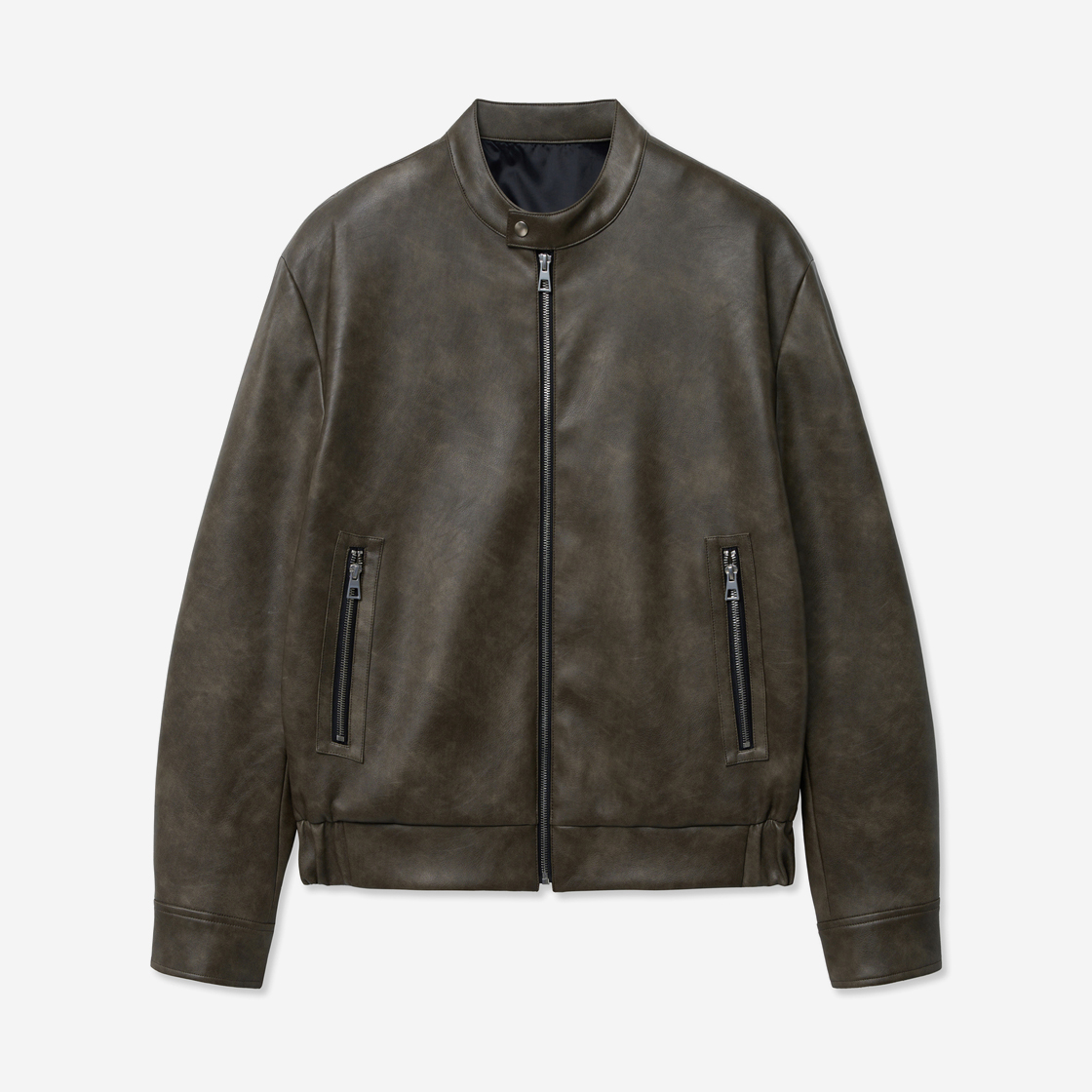 티엔지티 세미오버핏 인조가죽 바이크 점퍼 카키그레이(TNGT Semi Over-fit Synthetic Leather Bike Jumper Khaki Gray) - 2