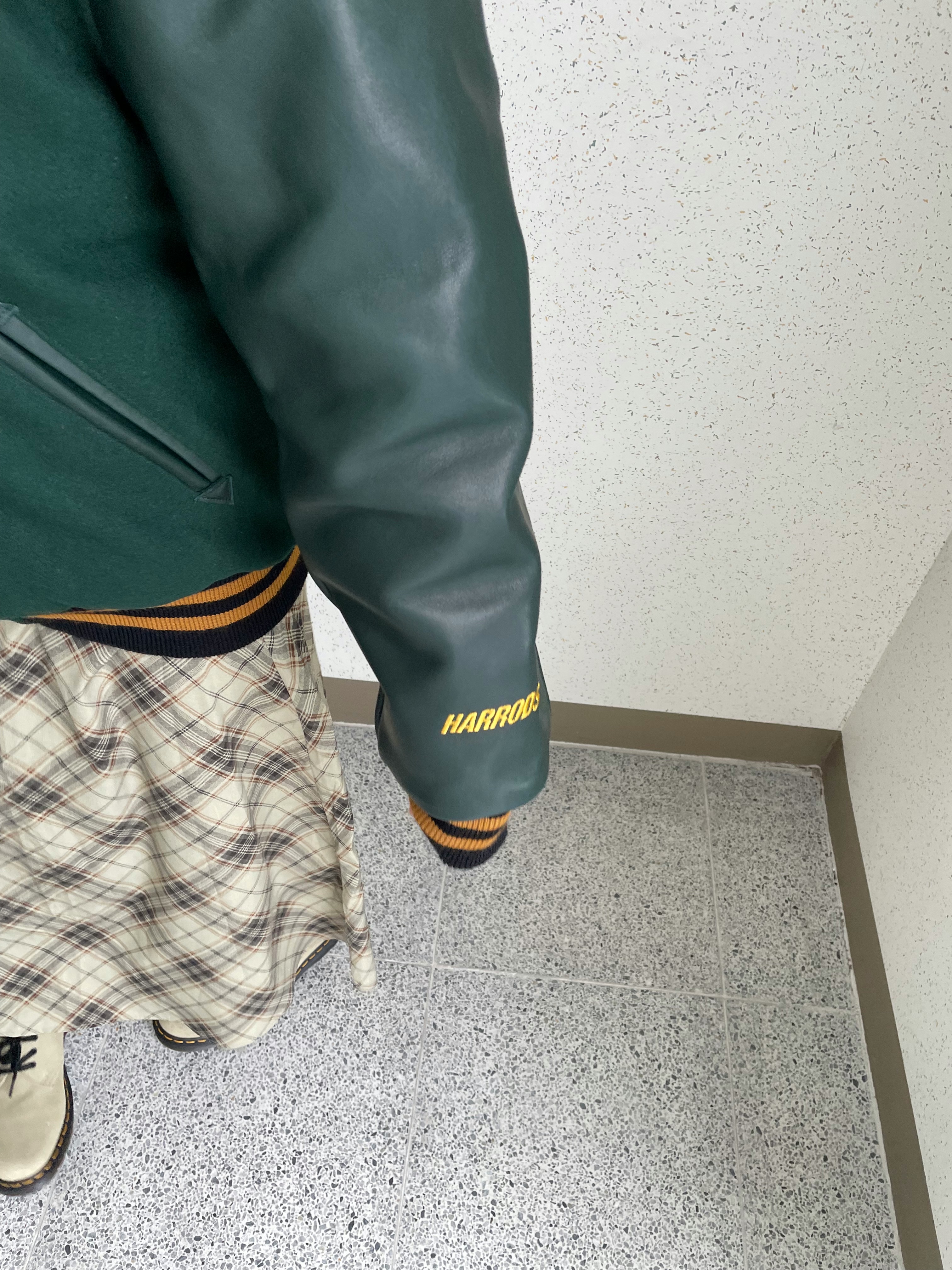 Palace x Harrods x Golden Bear Varsity Jacket Green - 21FW 착용 스타일 - 3