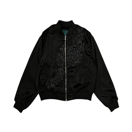25SSUMCDFSB Undermycar 25SS Darkness Floral Embroidered On Satin Striped Blouson Satin Black