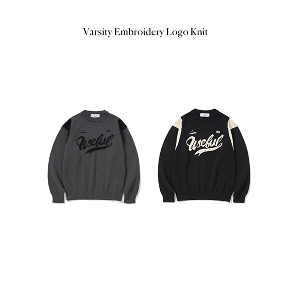 니티드 바시티 자수 로고 니트 차콜(Knitted Varsity Embroidery Logo Knit Charcoal) - 2
