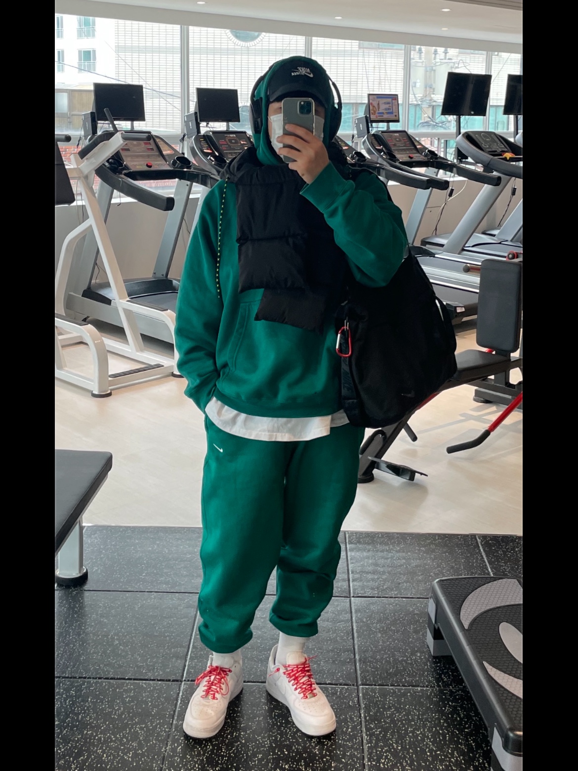 Nike NRG Solo Swoosh Fleece Pants Mystic Green - US/EU, Nike NRG Solo Swoosh Fleece Hoodie Mystic Green - US/EU 착용 스타일