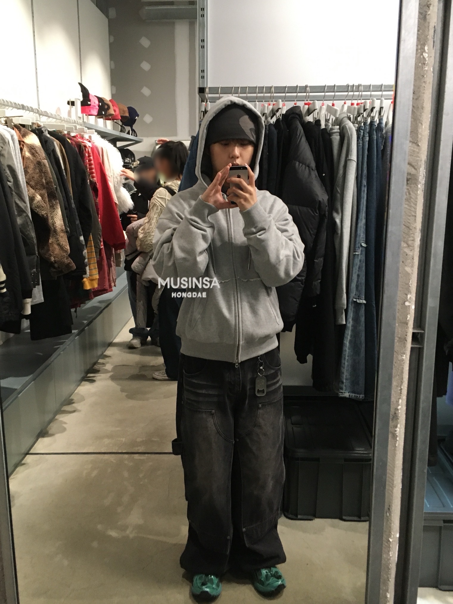 Sansan Gear Logo Beanie Charcoal - 24FW, Asics x Unaffected Gel-Kayano 14 Uranus Green 착용 스타일 - 2