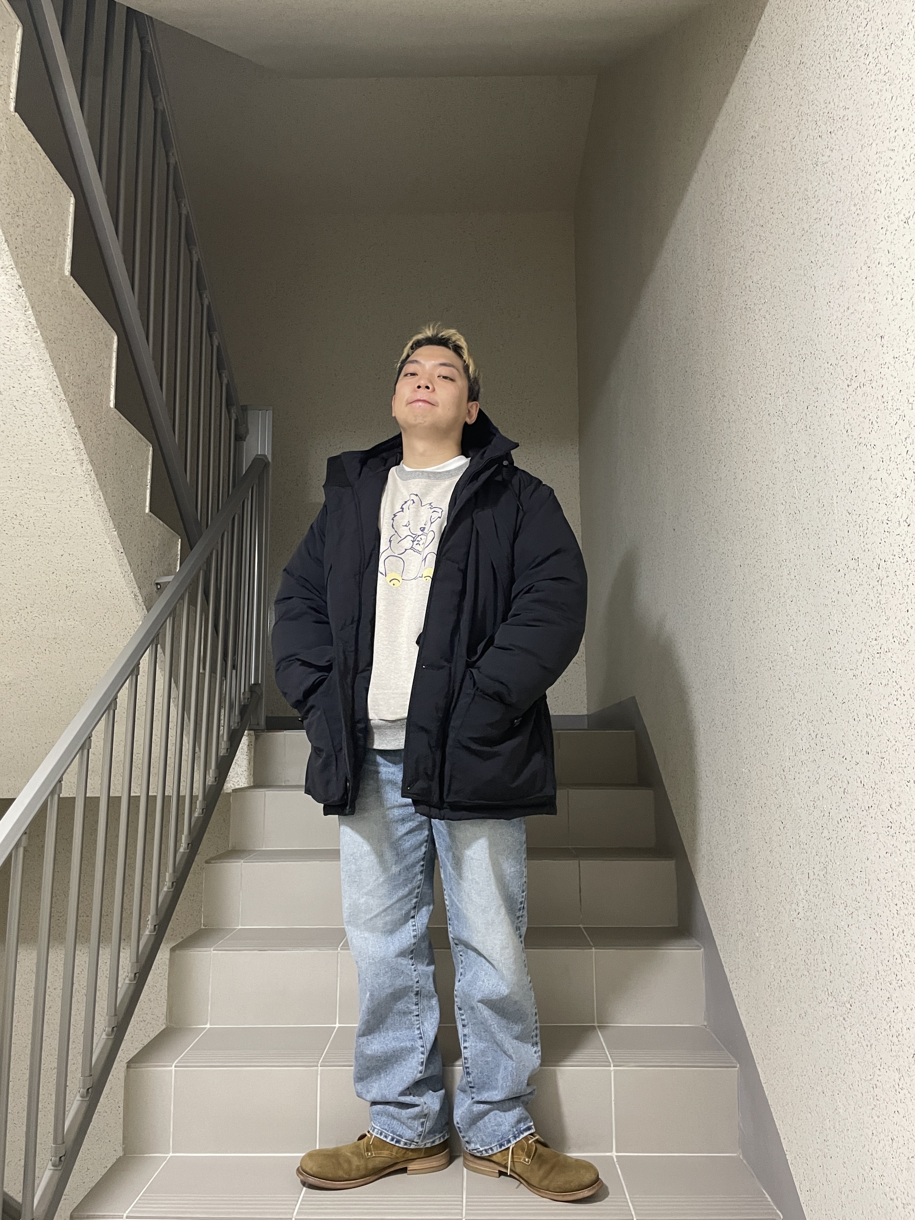 Kapital Top Fleece Crew Sweatshirt Peckish Little Bear Patch Kinari Gray 착용 스타일 - 5
