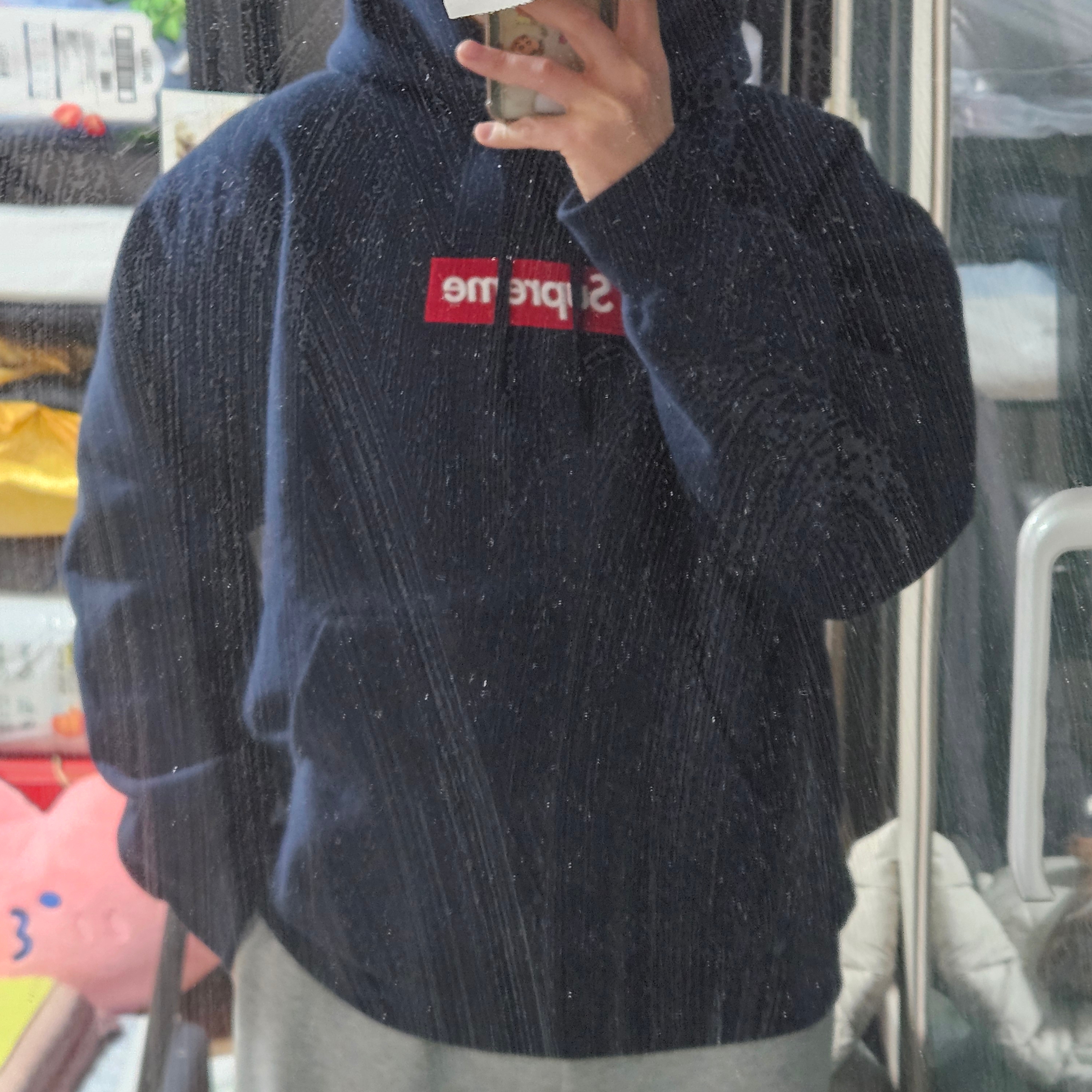 Supreme Box Logo Hooded Sweatshirt Navy - 24FW 착용 스타일