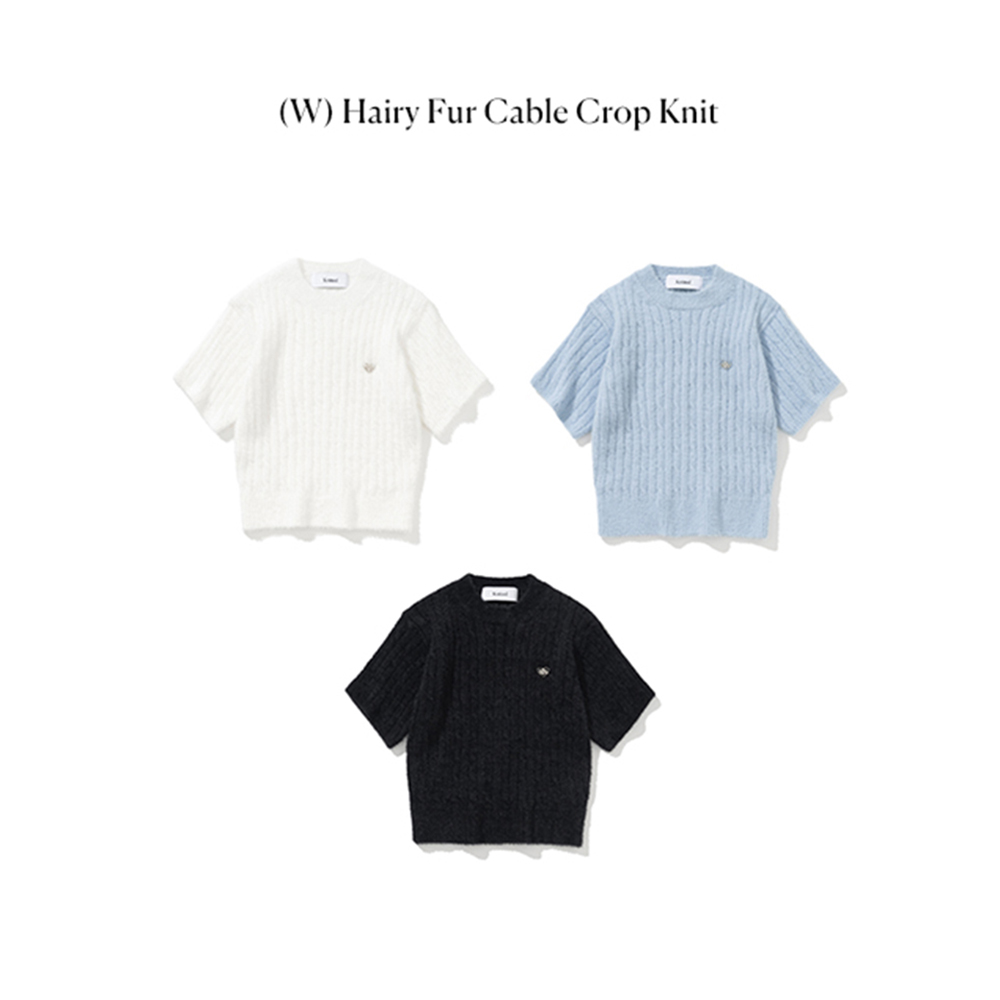 니티드 헤어리 퍼 케이블 크롭 니트 우먼 스카이(Knitted Hairy Fur Cable Crop Knit Women Sky) - 2
