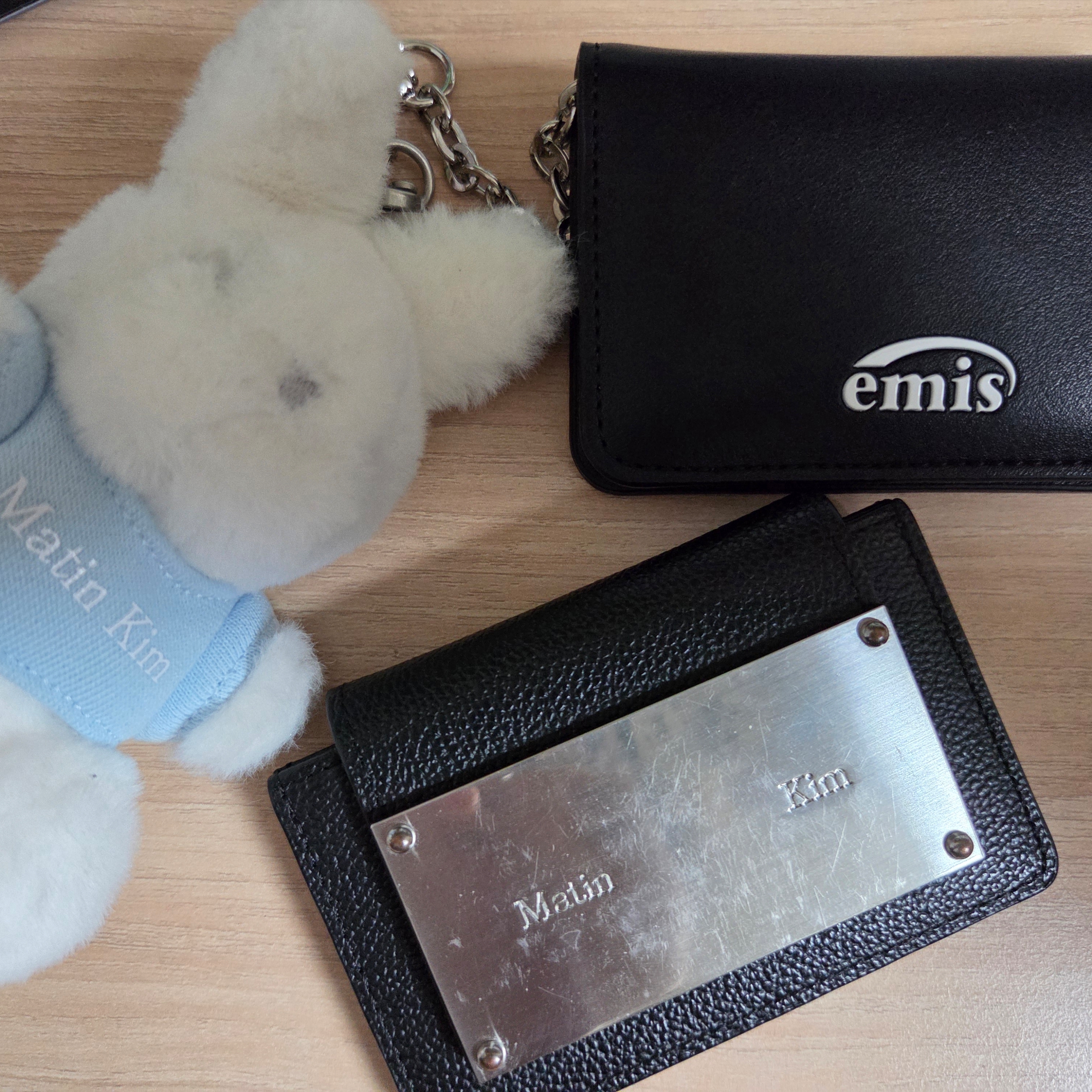 Matin Kim Quilting Accordion Wallet Black, Emis Keyring Card Holder Black 착용 스타일