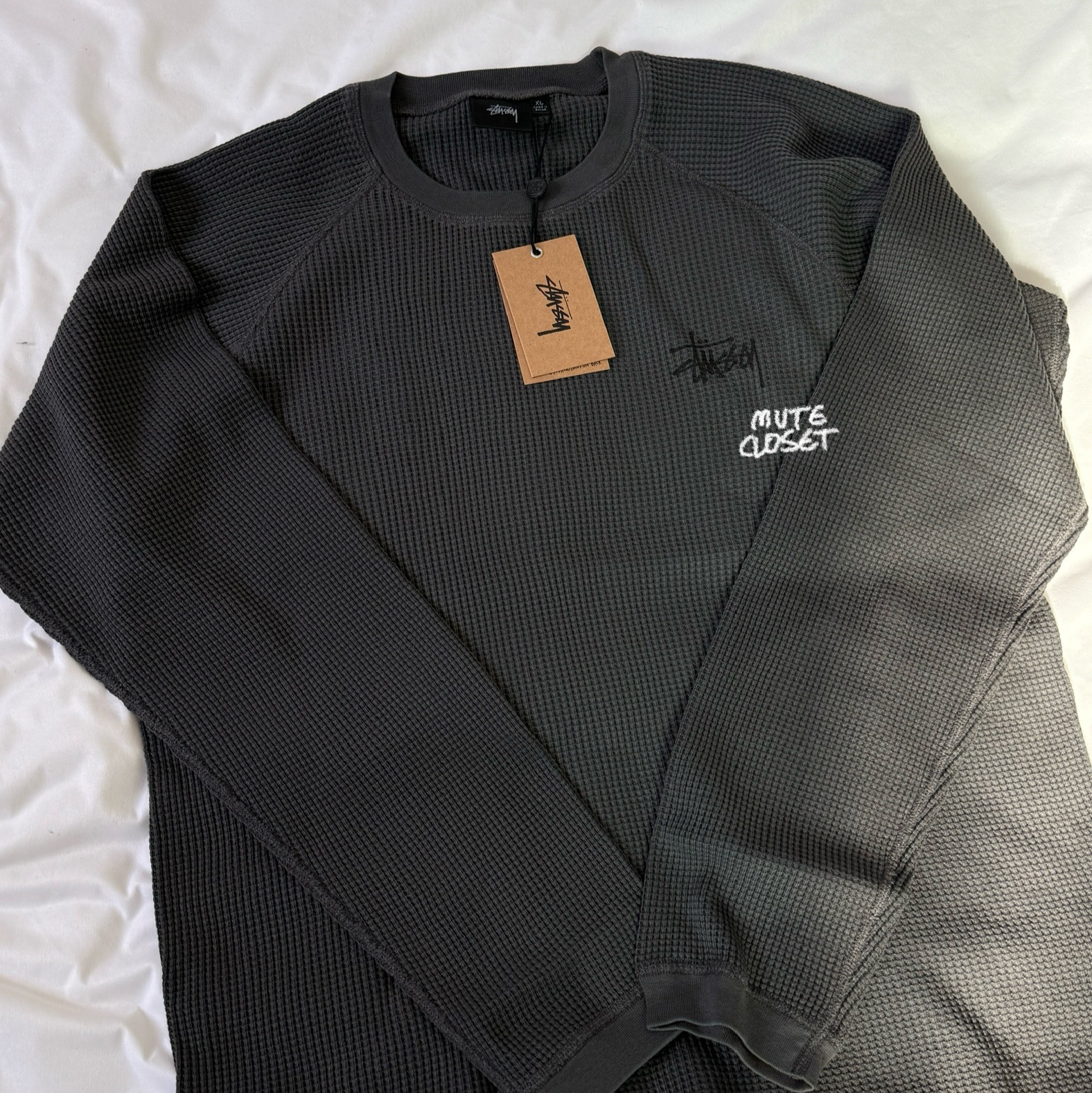 Stussy Raglan Thermal LS Crew Washed Black 착용 스타일 - 2
