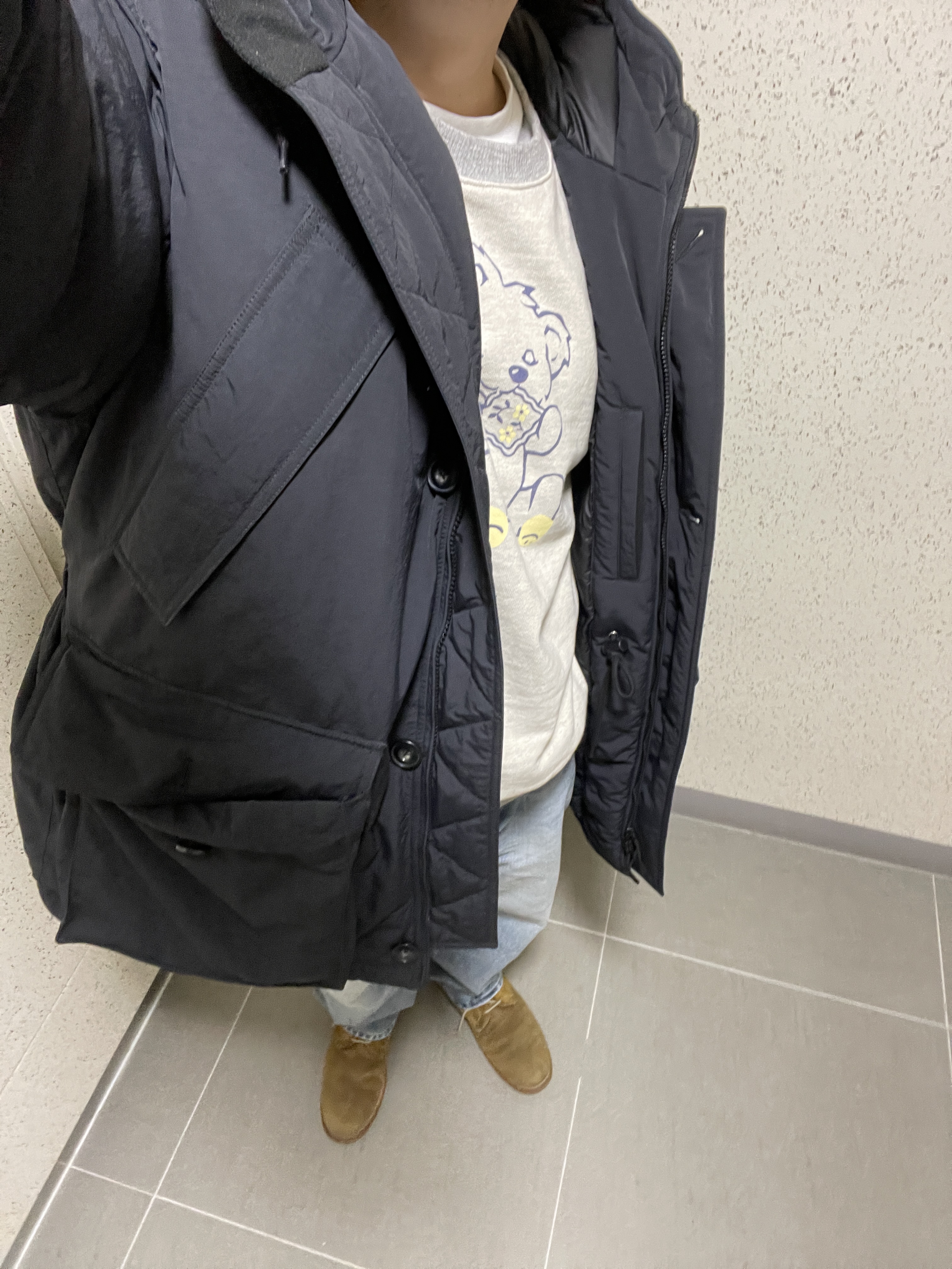 Kapital Top Fleece Crew Sweatshirt Peckish Little Bear Patch Kinari Gray 착용 스타일 - 2