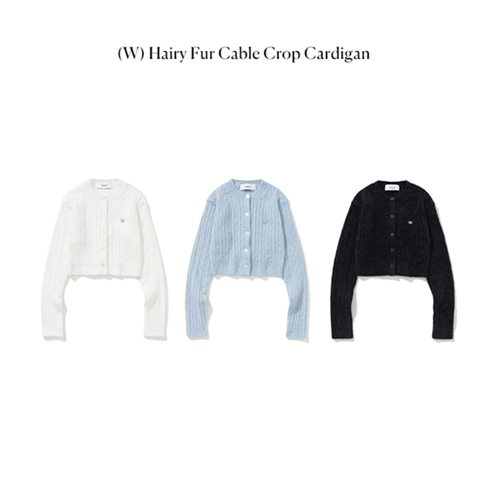 니티드 헤어리 퍼 케이블 크롭 가디건 우먼 스카이(Knitted Hairy Fur Cable Crop Cardigan Women Sky) - 2
