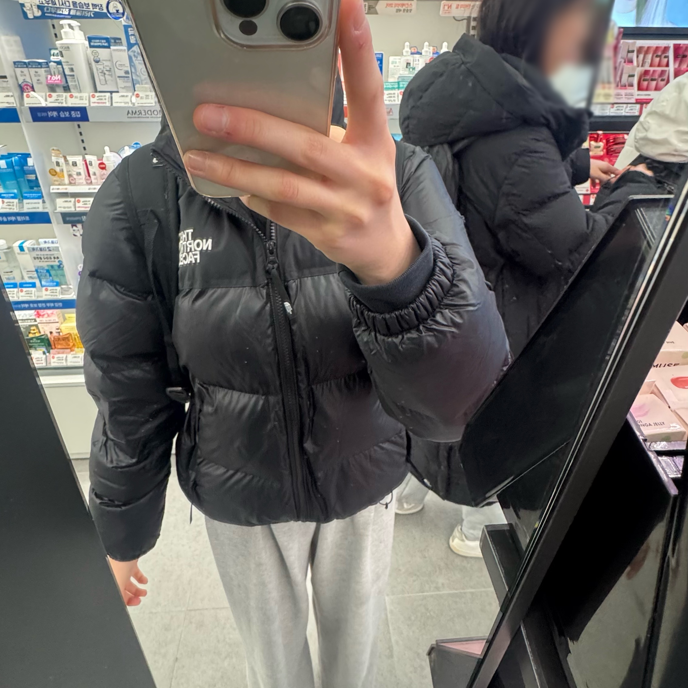 (W) The North Face Nuptse On Ball Jacket Black 착용 스타일