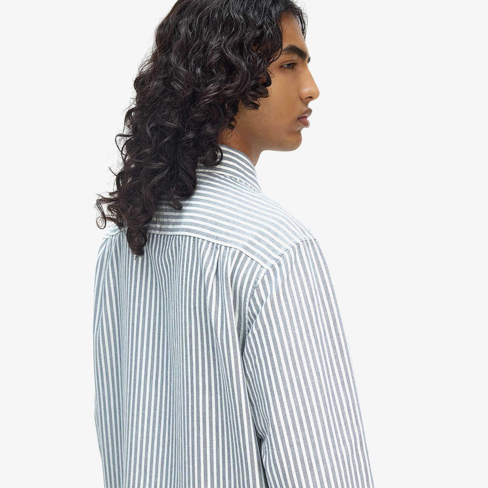 프레드페리 롱 슬리브 스트라이프 옥스포드 셔츠 테니스블루(Fred Perry Long Sleeve Stripe Oxford Shirt Tennis Blue) - 5