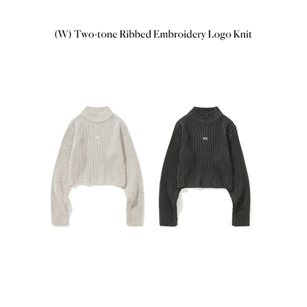 니티드 투톤 골지 자수 로고 니트 우먼 스위스(Knitted Two-tone Ribbed Embroidery Logo Knit Women Swiss) - 2