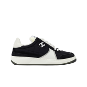 (W) Chanel Sneakers Fabric Suede Calfskin & Black White