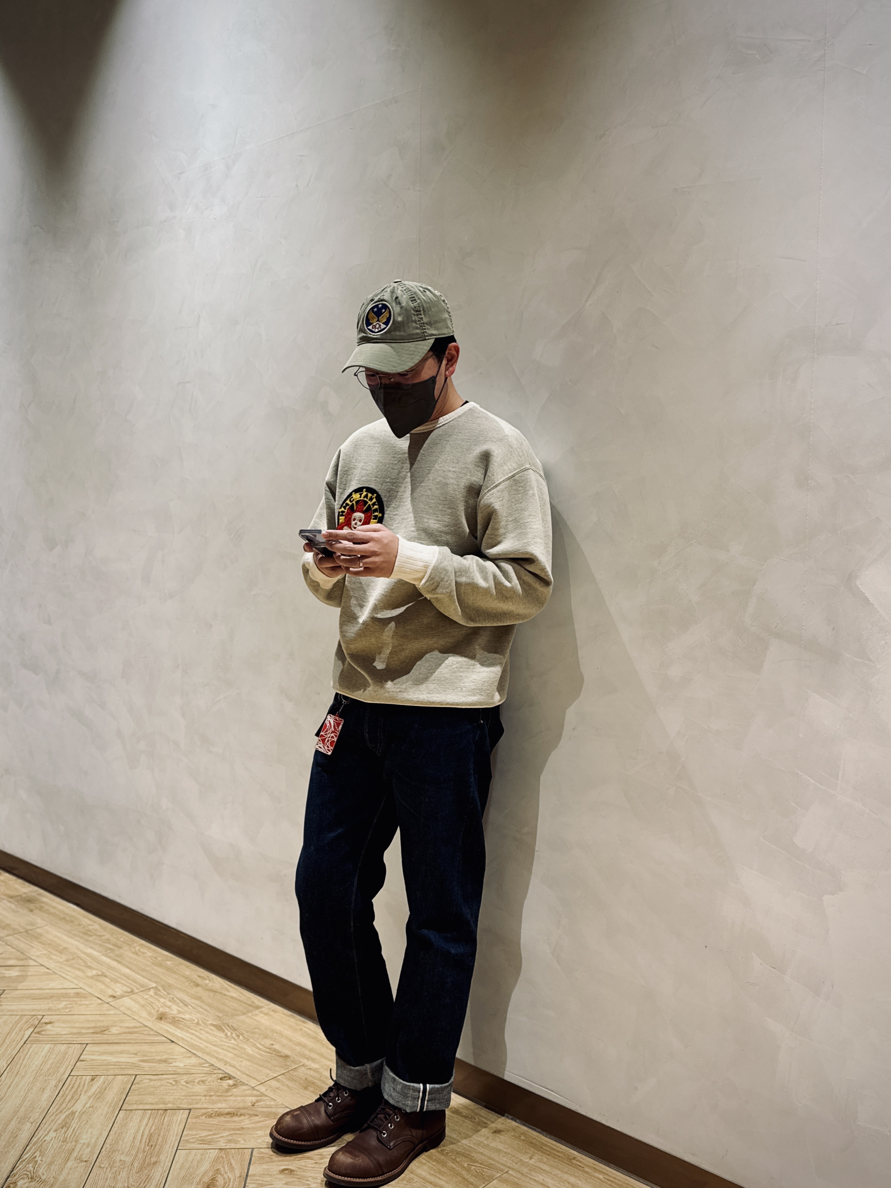 Orslow 105 Standard Selvedge Denim One Wash, Red Wing Iron Ranger 8111 Amber Harness - D 착용 스타일