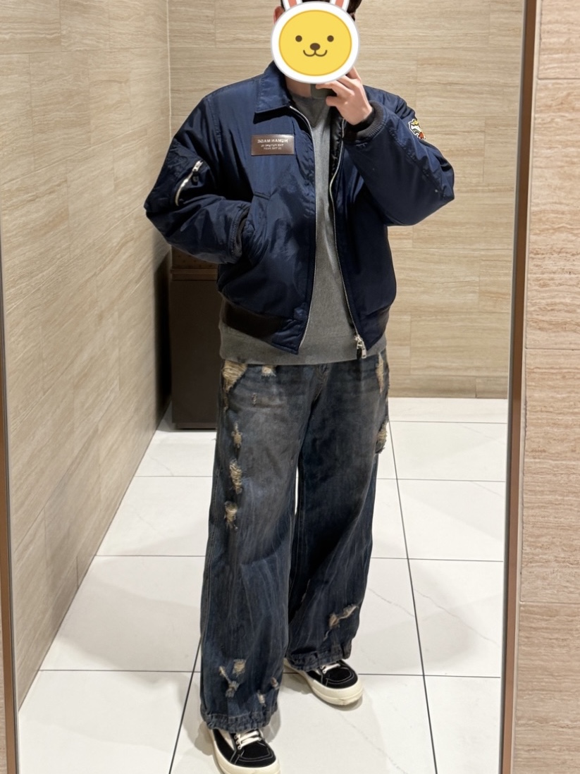 Human Made Flight Jacket Navy 착용 스타일 - 2