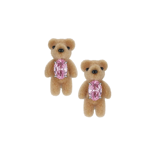 KW5BJEEYV09PK Yvmin Mini Flocked Bear Earring Pink - 25SS
