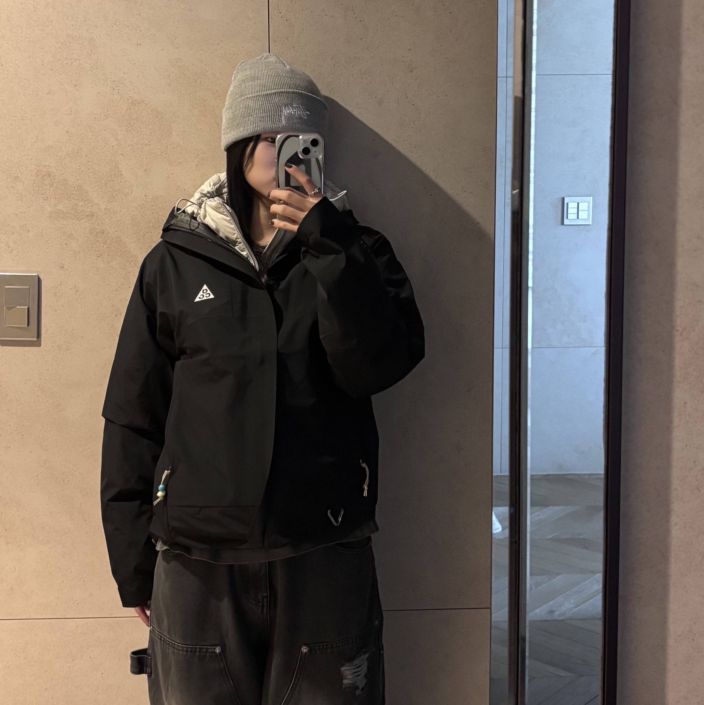 Nike ACG Storm-Fit ADV Cascade Rains Full Zip Jacket Black - Asia, Stussy Stock Cuff Beanie Grey Heather 착용 스타일
