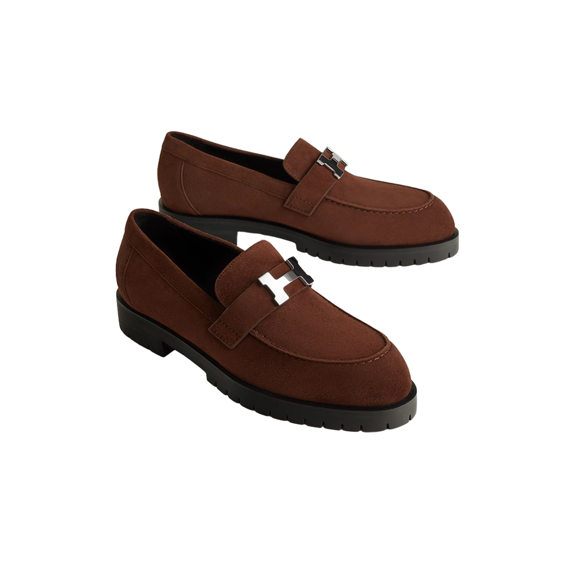 (W) 에르메스 포부르 로퍼 스웨이드 고트스킨 & 팔라듐 하드웨어 쇼꼴라((W) Hermes Faubourg Loafer Suede Goatskin & Palladium Chocolat) - 2