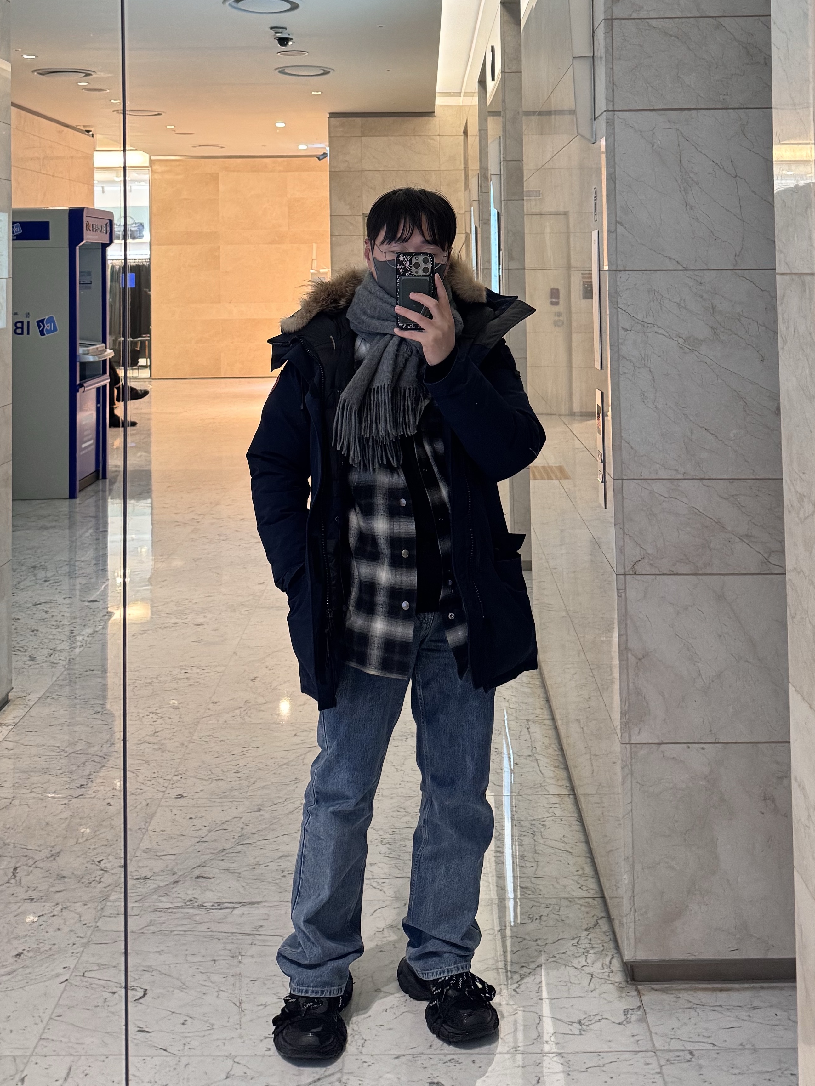 Wooyoungmi 3D Coral Back Logo Sweatshirt Black - 25SS, Wooyoungmi Hooded Check Shirt Black - 24SS 착용 스타일 - 1