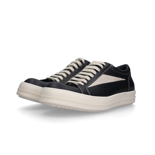 Rick Owens Vintage Sneakers in Full Grain Calf Leather And Velour Suede Black Milk Milk